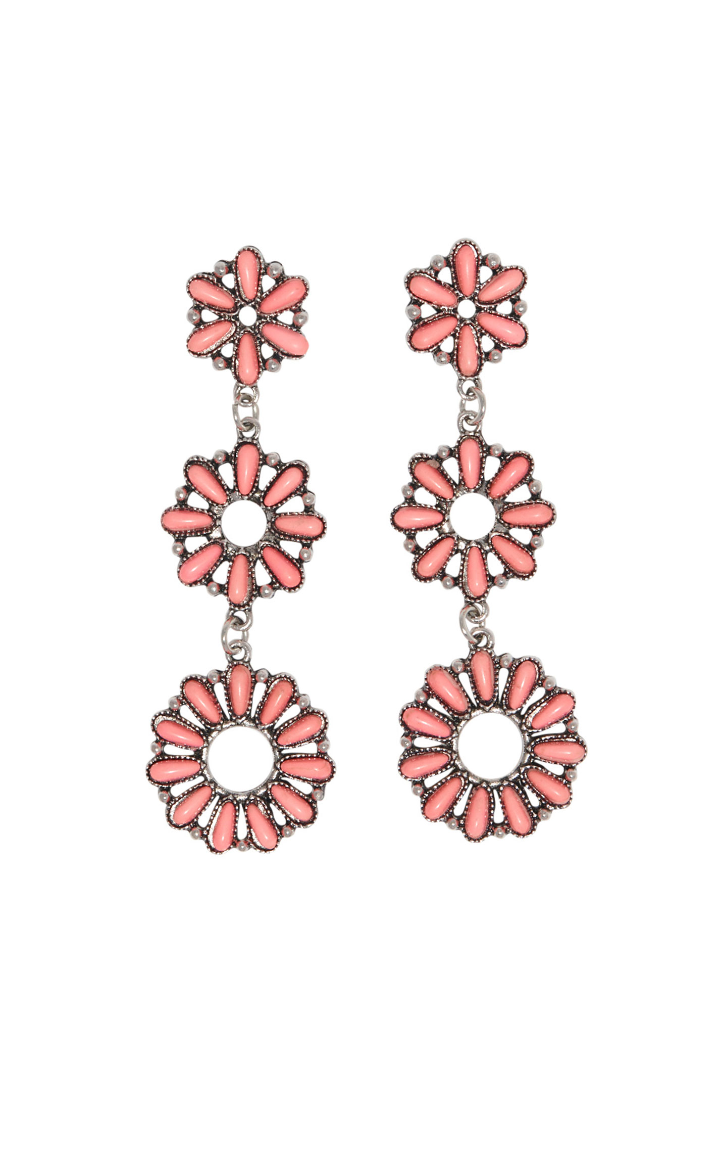 Rockin C 3 Pink Flowers Dangle Earrings - Image 1