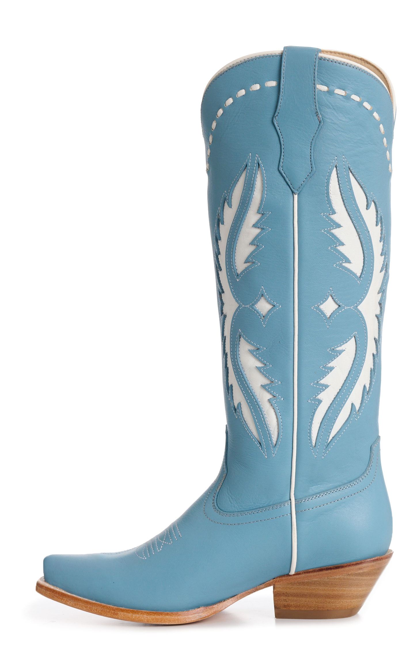 Rockin' C Women's Light Blue & White Inlay Leather Snip Toe Cowboy Boots - Image 1