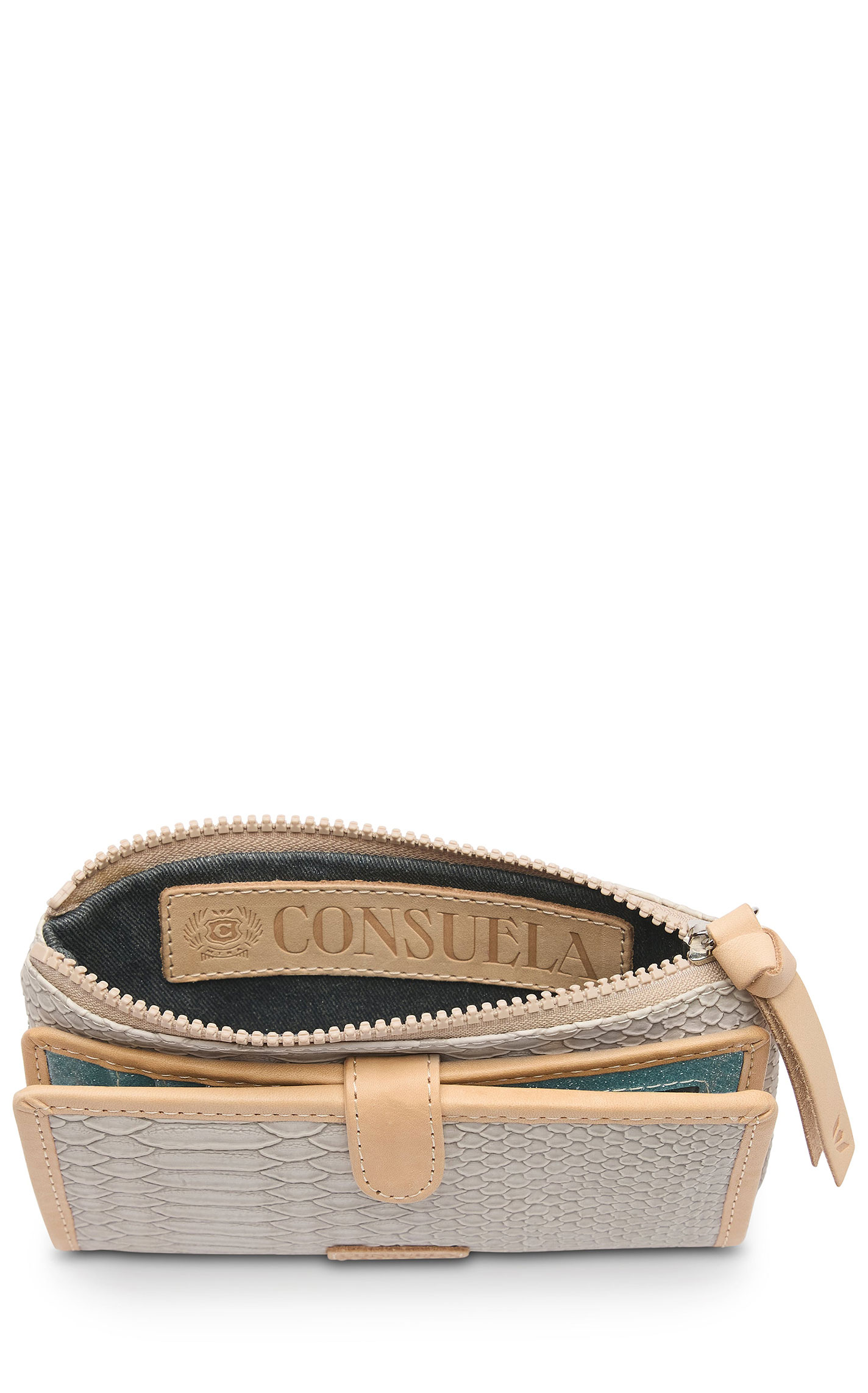 Consuela Thunderbird Latte Snake Skin Textured Slim Wallet - Image 1