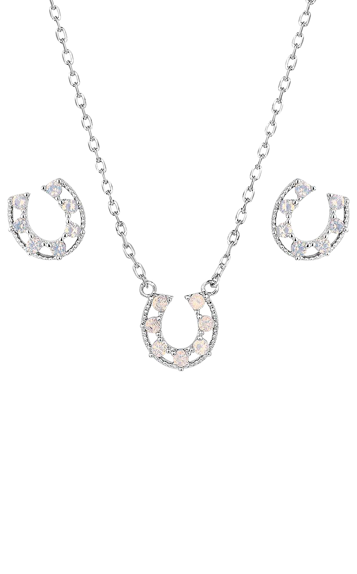 Montana Silversmiths Silver & Tiny Opal Delicate Horseshoe Jewelry Set - Image 1