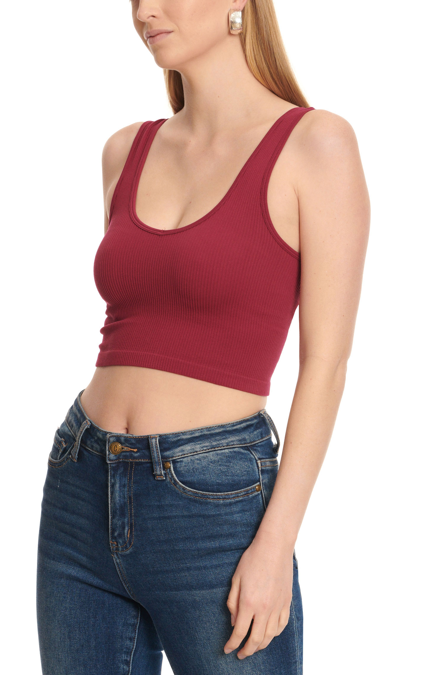 Suzette Collection Women's Brami Rich Raspberry Ribbed V-Neck Cropped Cami-Tank - Image 1