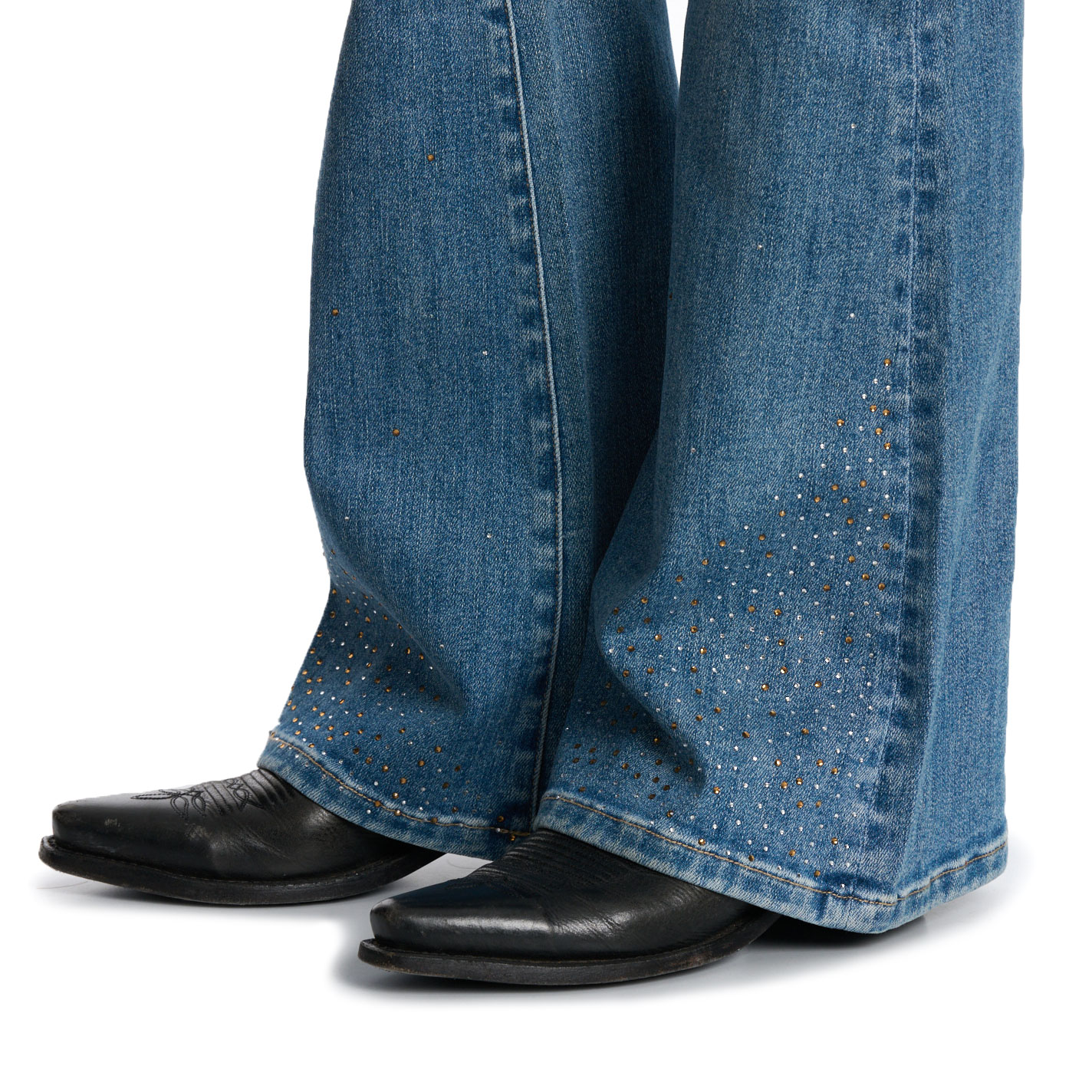 Mica Women's Light Wash Crystal Studded Flare Leg Jeans - Image 1