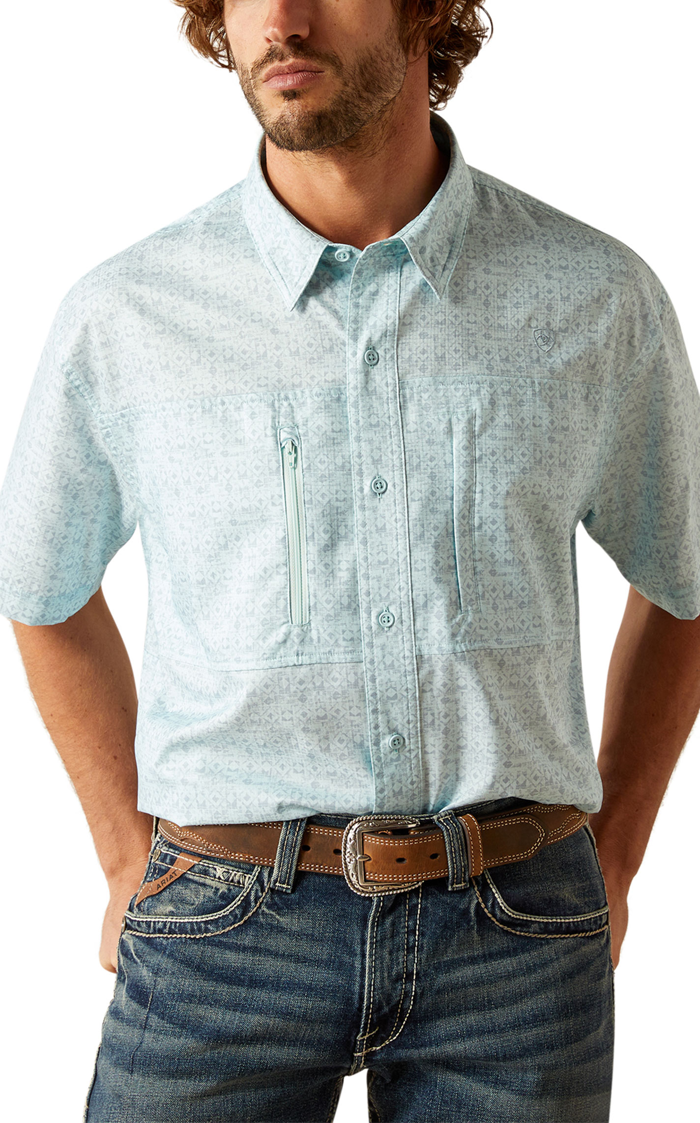 Ariat Men's VentTEK Light Sea Green Geo Short Sleeve Shirt - Image 1