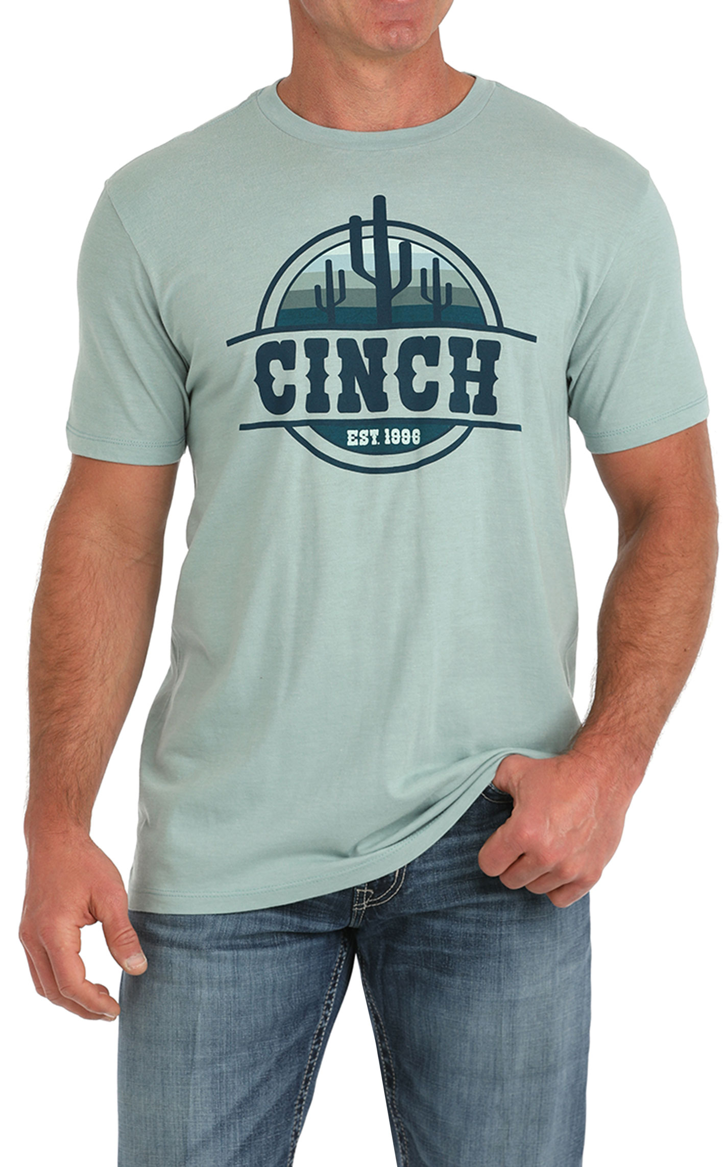 Cinch Men's Teal & Aegean Blue Cactus Logo Graphic T-Shirt - Image 1