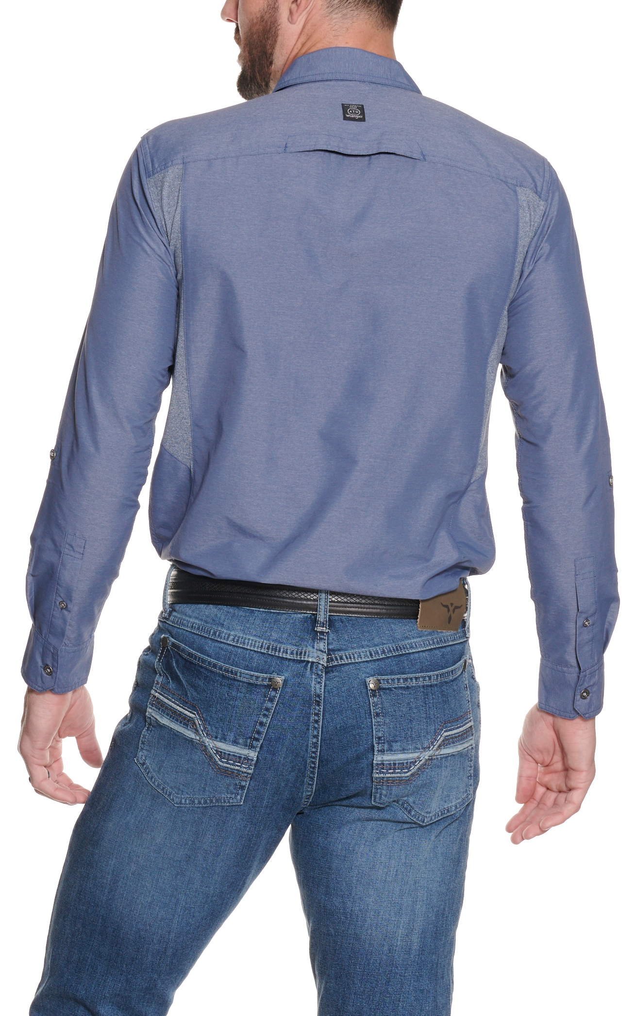 ATG by Wrangler Men's Vintage Indigo Mix Material Long Sleeve Outdoor Western Shirt - Image 1