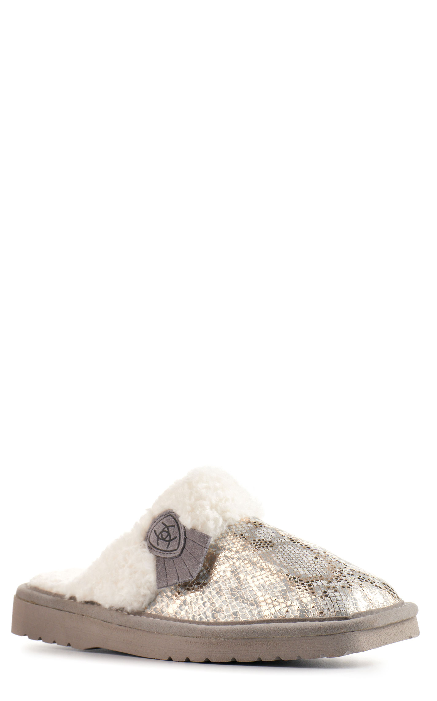 Ariat Women's Jackie Metallic Gray Snake Print Suede Slippers - Image 1