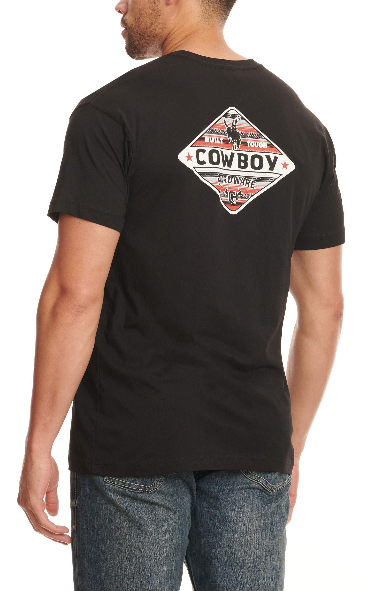 Cowboy Hardware Men's Black Built Tough Serape Logo Graphic Short Sleeve T-Shirt - Image 1