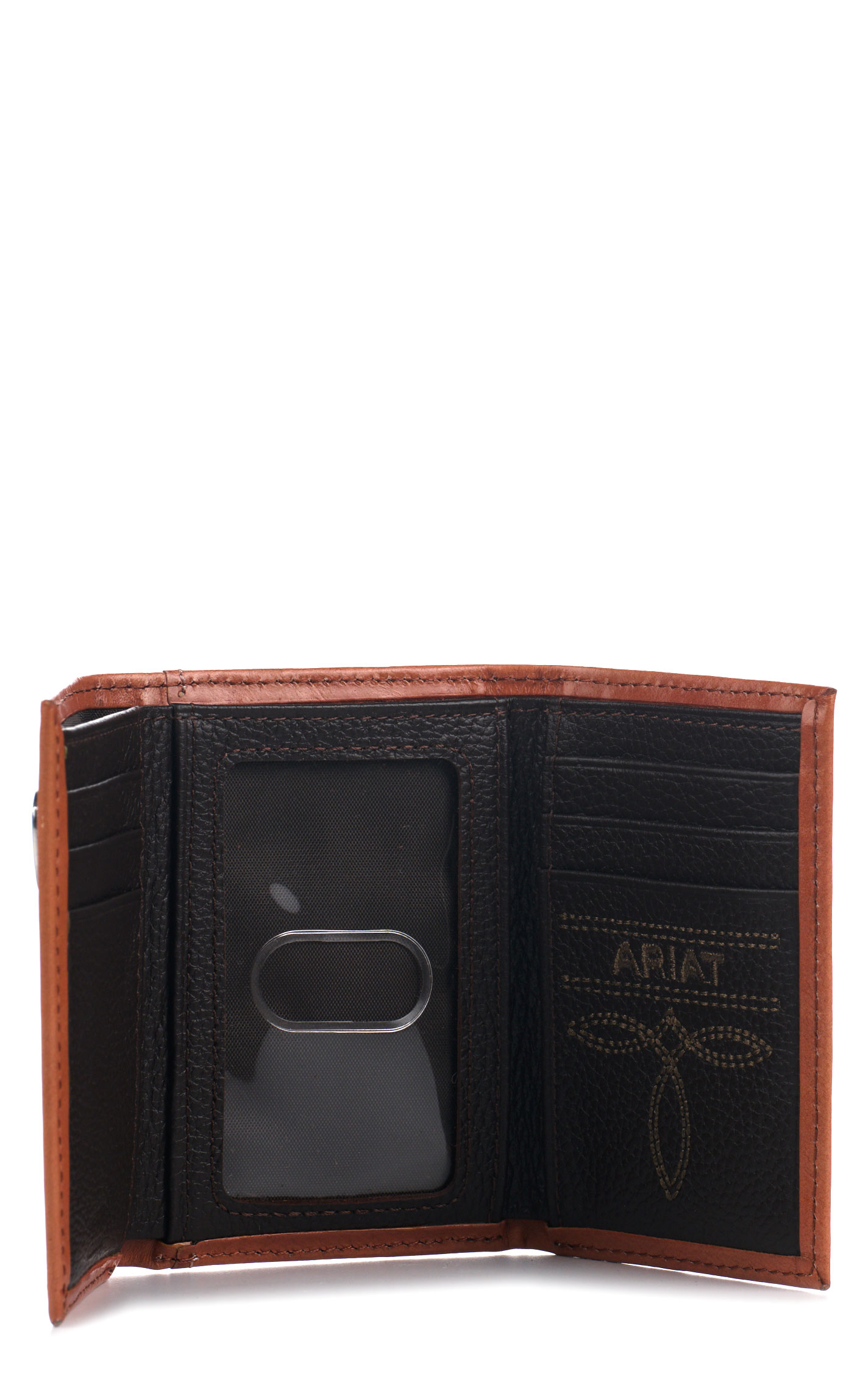 Ariat Men's Cinnamon Floral Tooled Tri-fold Wallet - Image 1