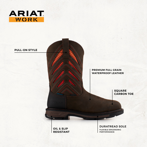 Ariat Men's WorkHog XT Dark Brown with Orange VentTEK Wide Square Composite Toe Work Boots - Image 1