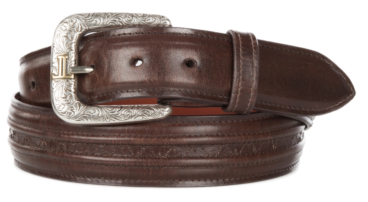 Lucchese Men's Tan Ranch Hand Brown Hobby Stitched Western Belt - Image 1