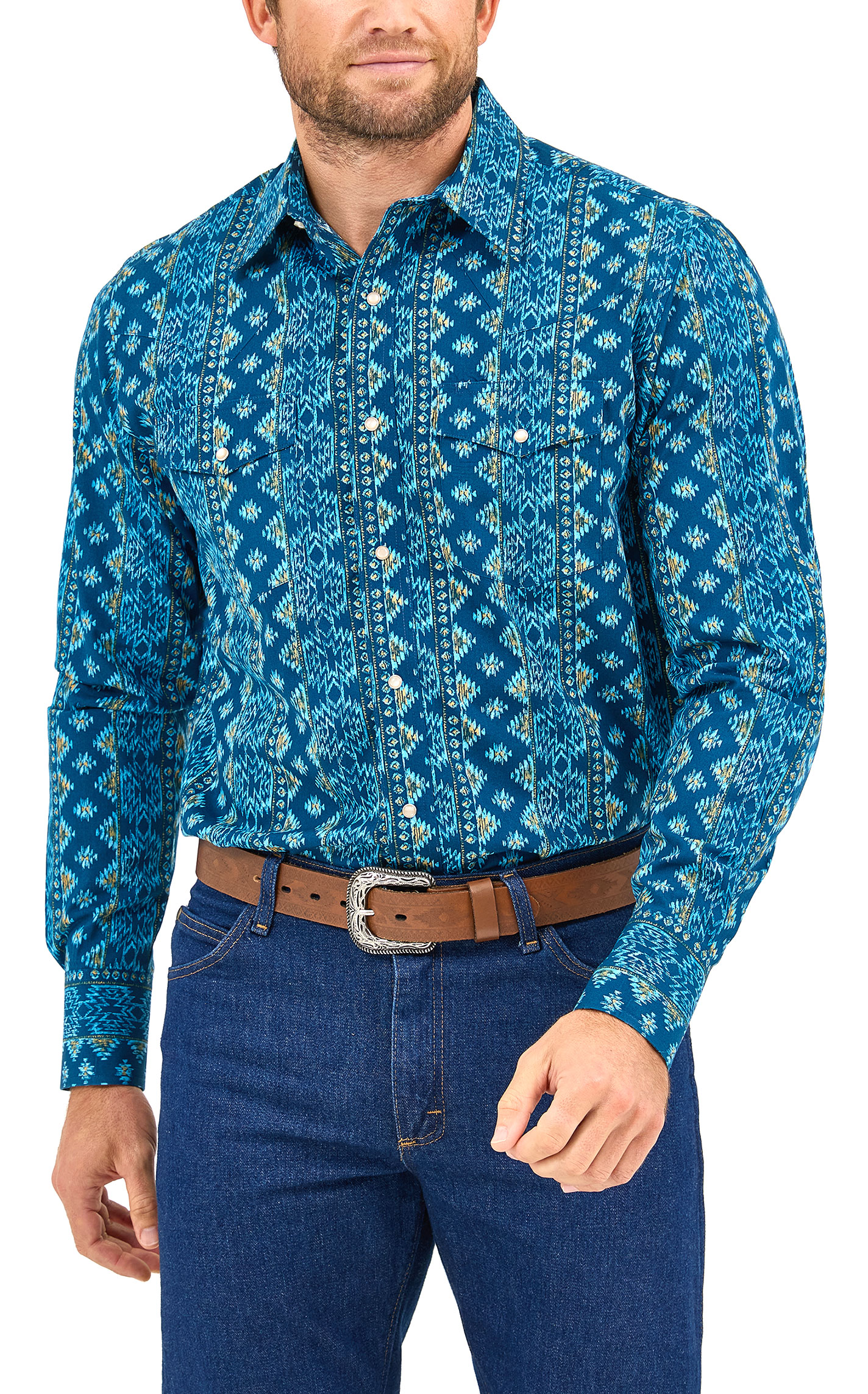Wrangler Men's Checotah Aegean Aztec Western Shirt - Image 1