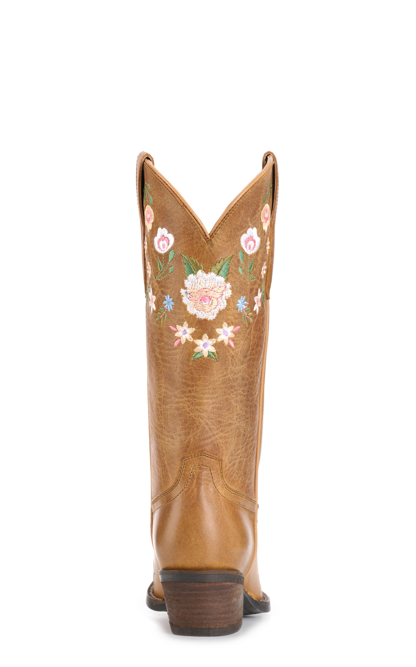 Rockin C Women’s Tan Floral Embroidered Leather Snip Toe Cowboy Boots - Image 1