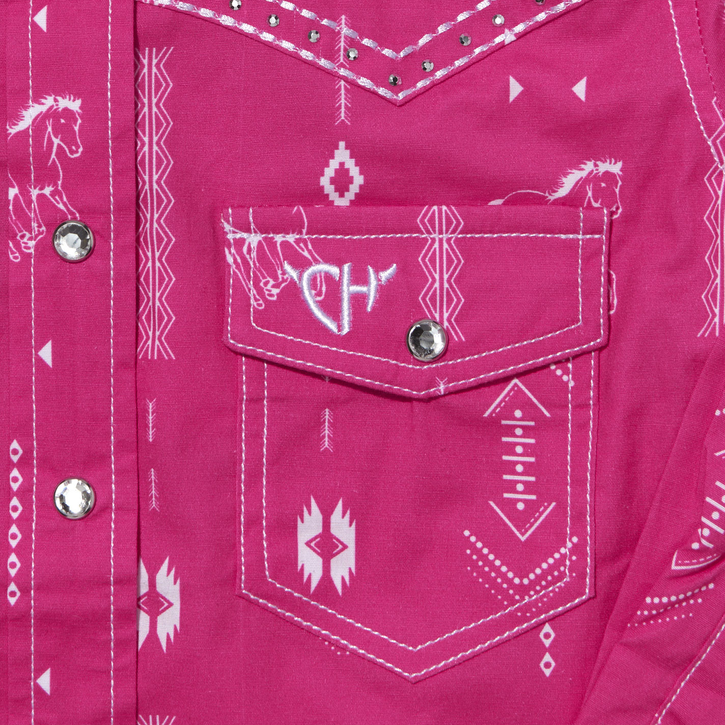 Cowgirl Hardware Girl's Dark Pink Aztec Horse Western Shirt - Image 1