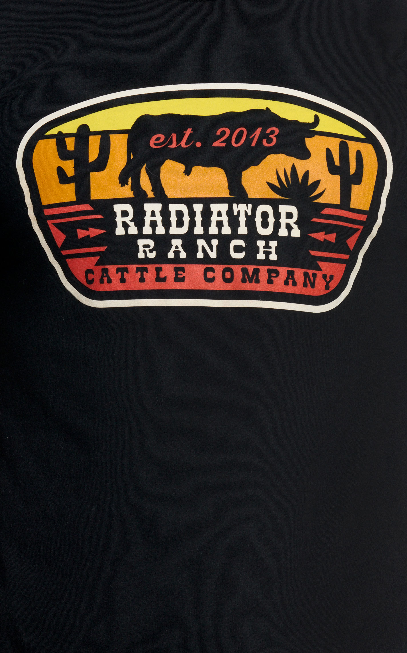Rodeo Time Dale Brisby Men's Black & Sunset Radiator Ranch Logo T-Shirt - Image 1