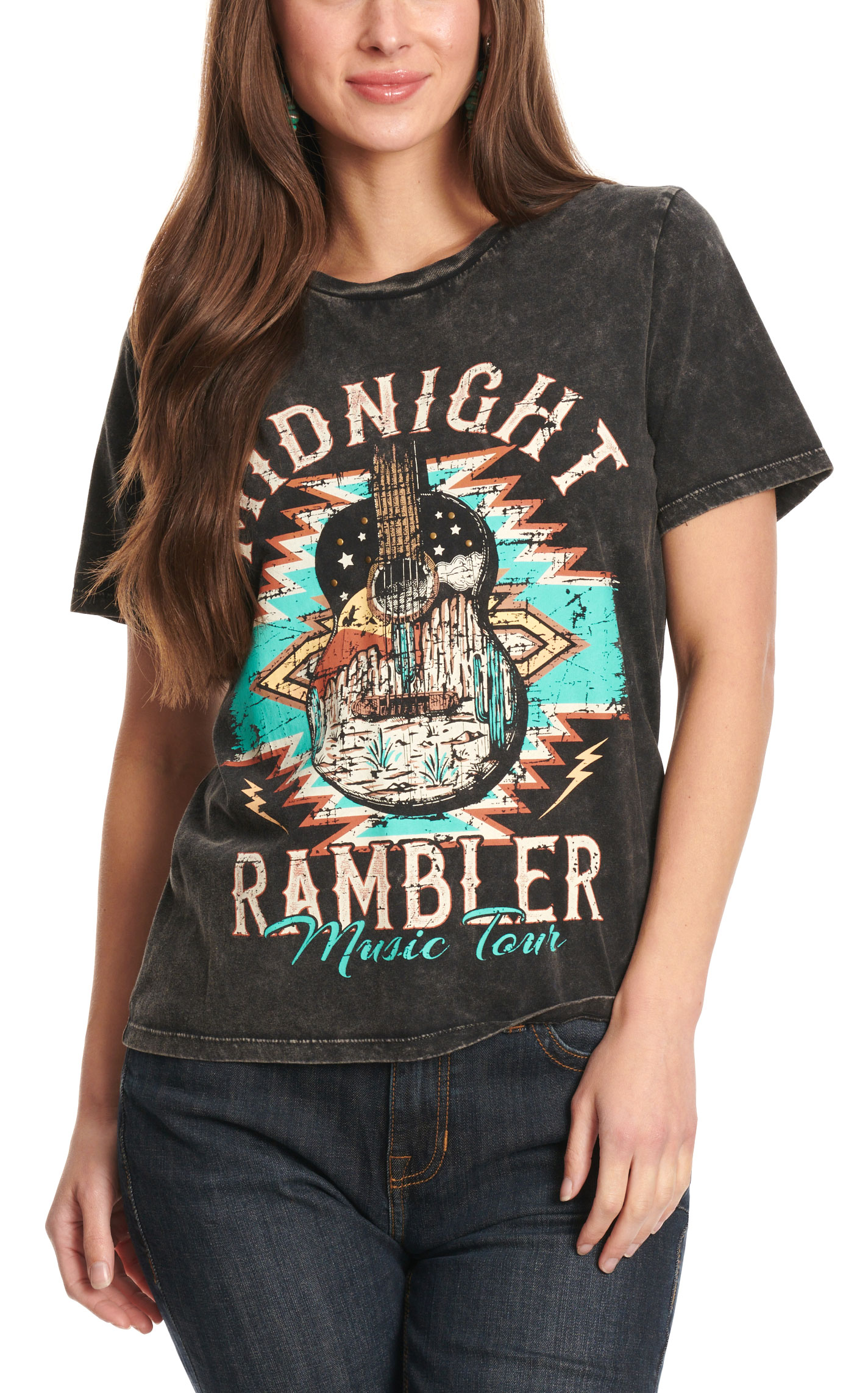 Rock & Roll Denim Women's Black Midnight Rambler Graphic T-Shirt - Image 1