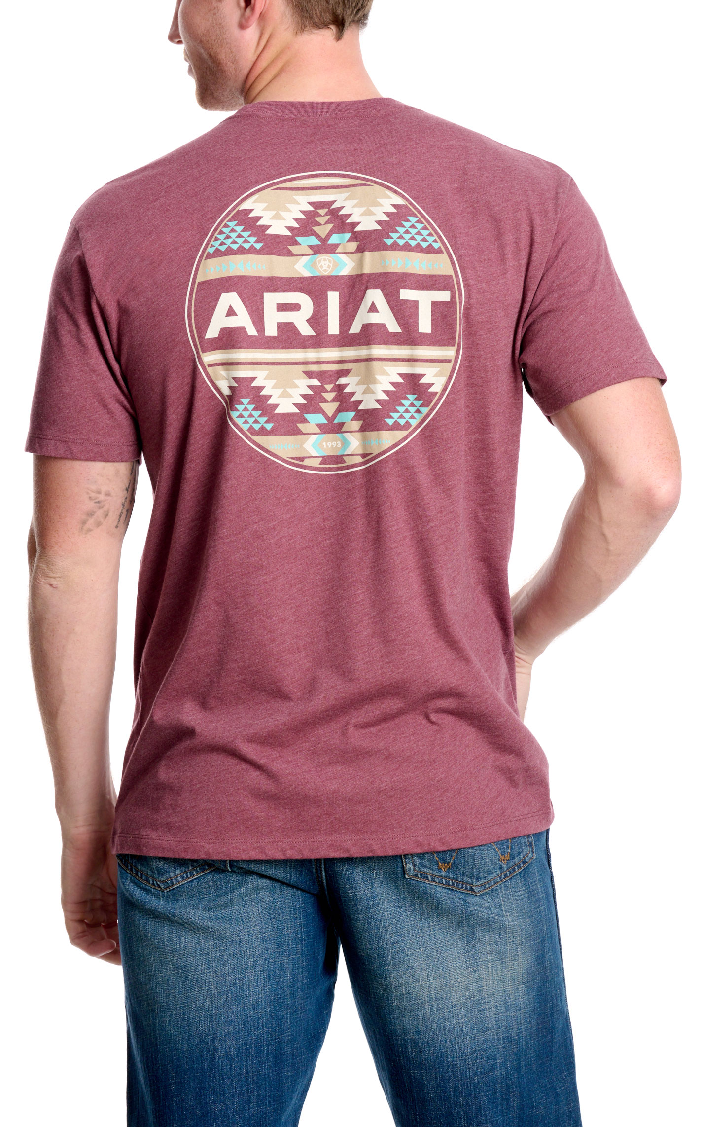 Ariat Men's Burgundy & Khaki Aztec Round Logo Graphic T-Shirt - Image 1