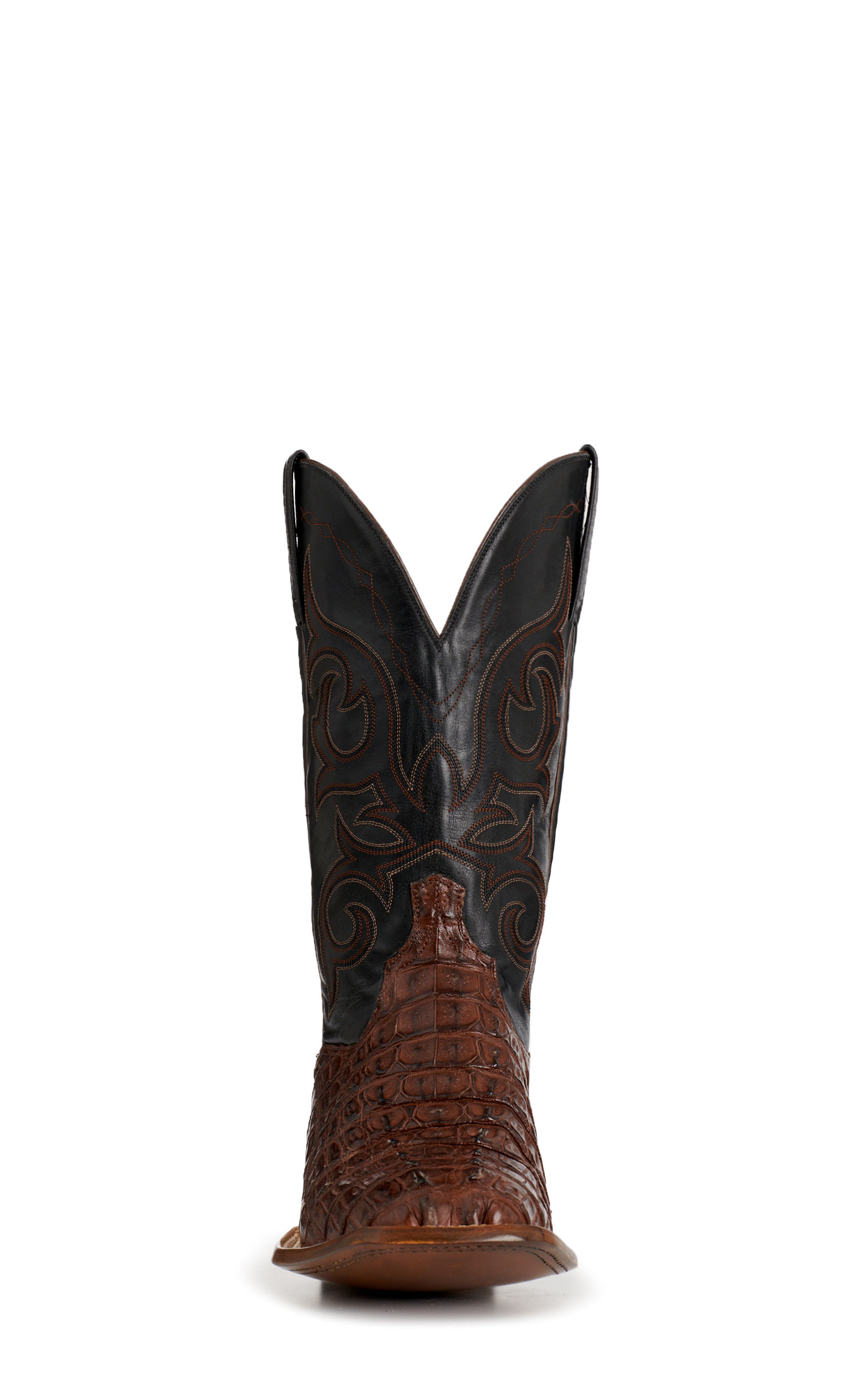 Lucchese Men's Burnt Umber Black Caiman Wide Square Toe Cowboy Boots - Image 1