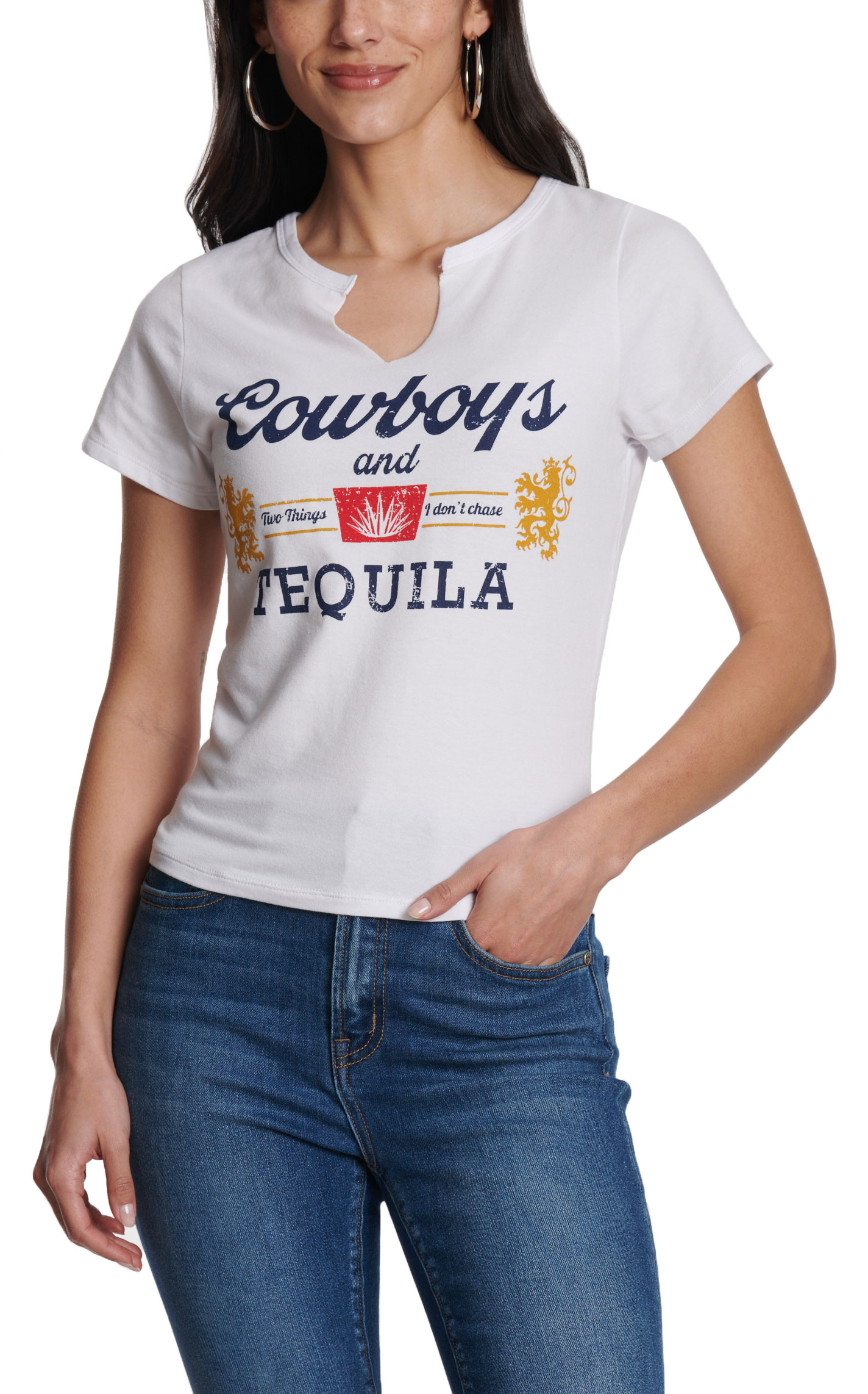 R.Rouge Women's White Cowboys & Tequila Graphic T-Shirt - Image 1