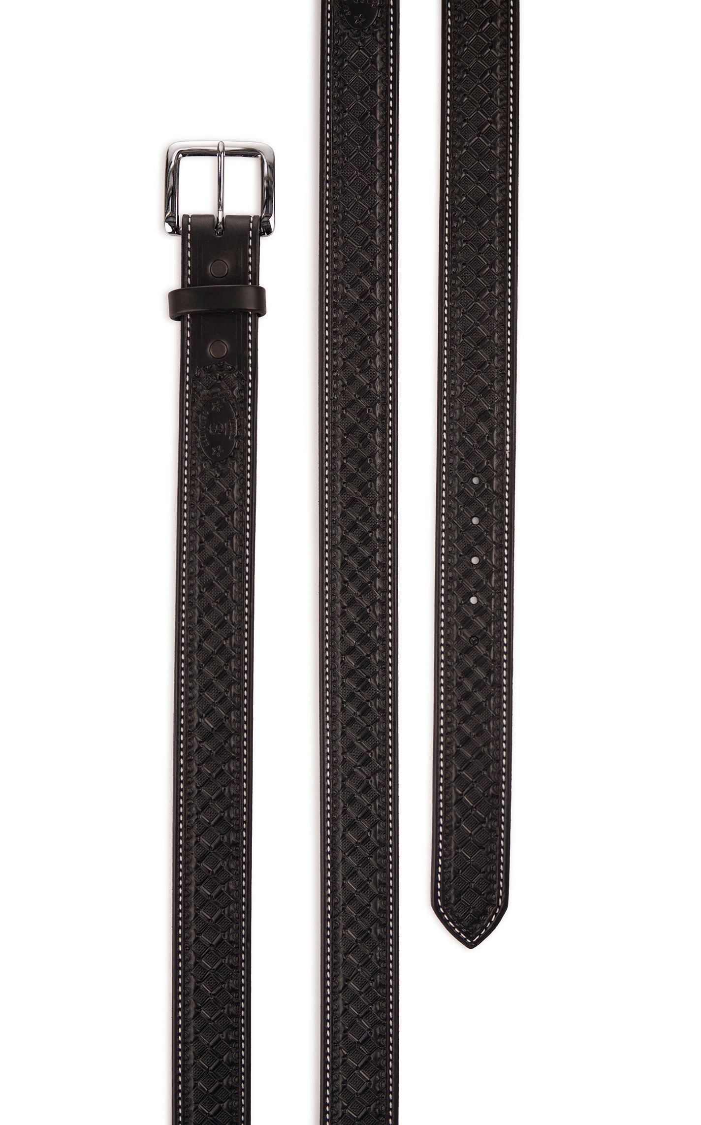 Texas Saddlery Men's Black Waffle Tooled Western Belt - Image 1