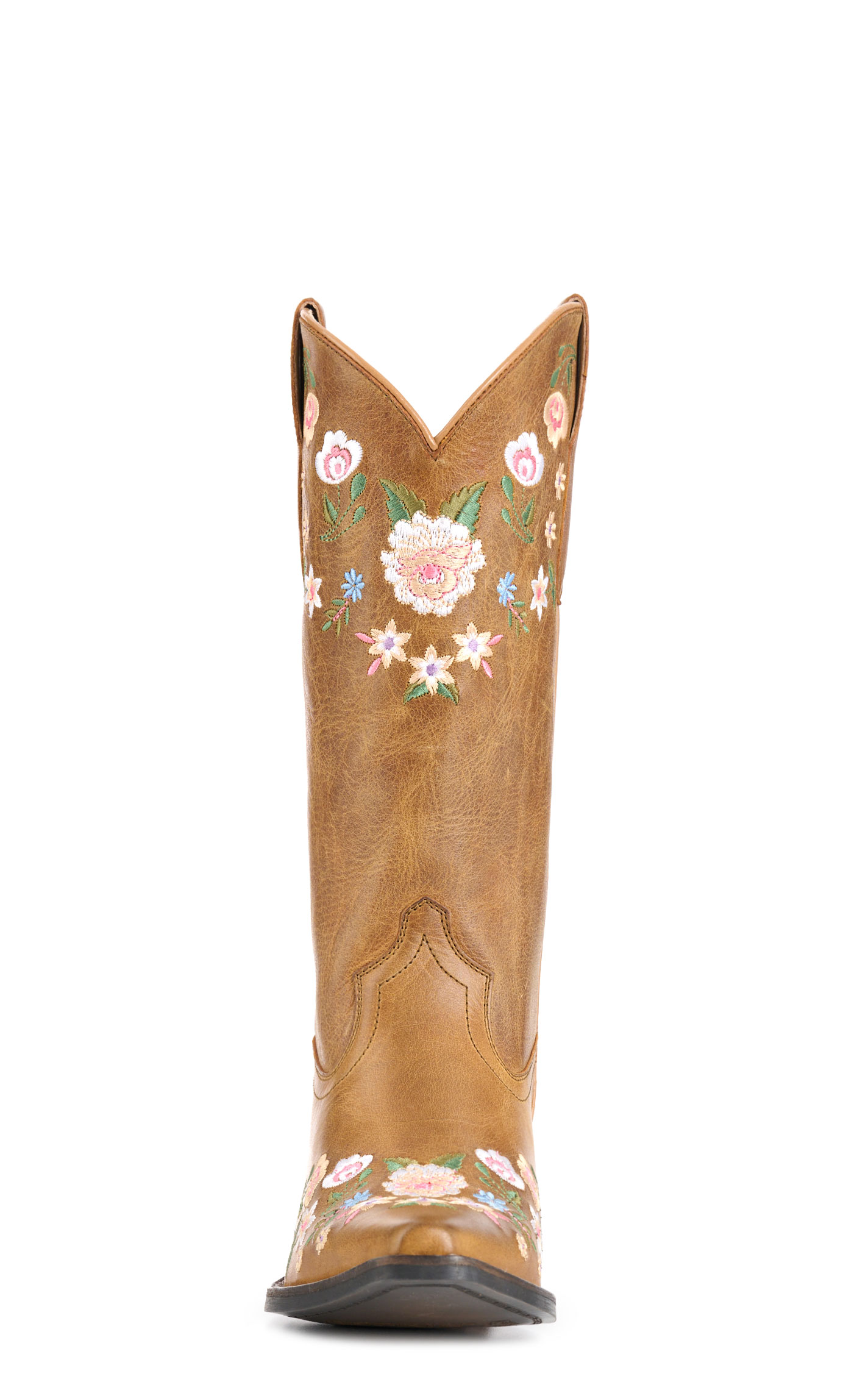 Rockin C Women’s Tan Floral Embroidered Leather Snip Toe Cowboy Boots - Image 1