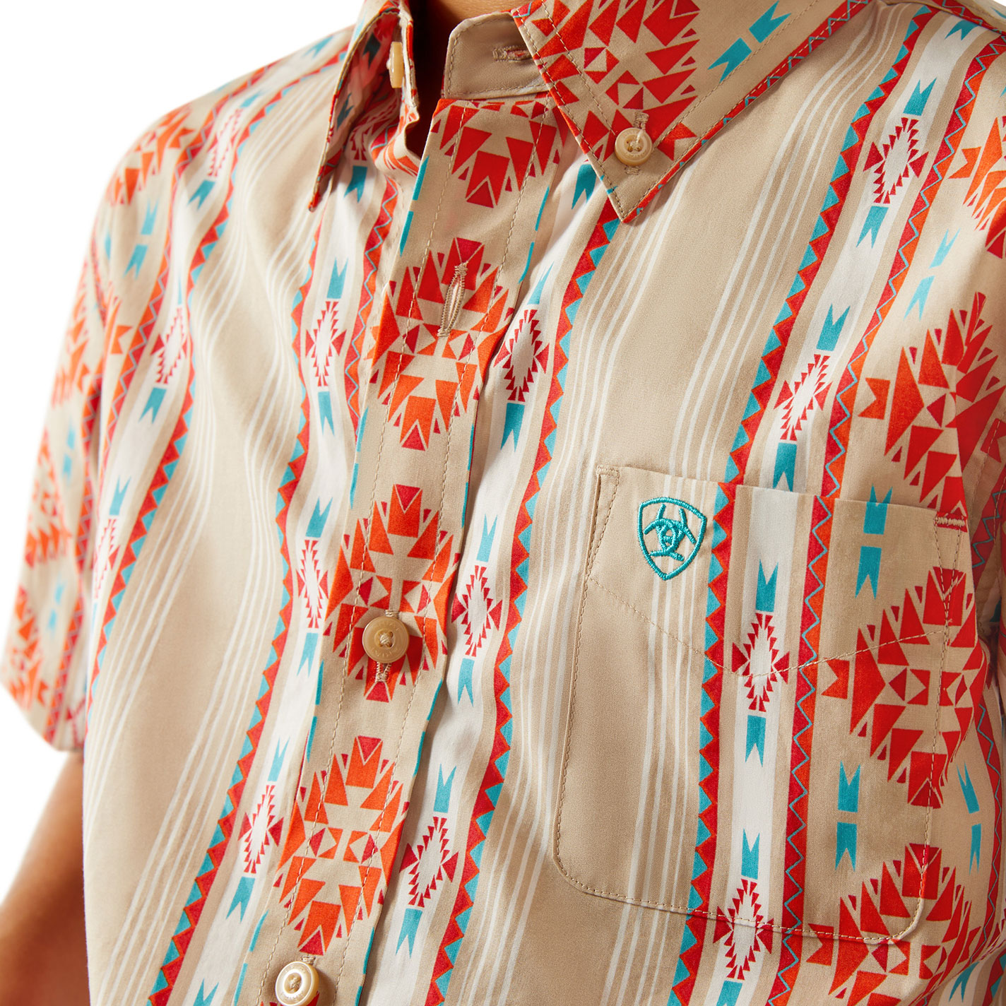 Ariat Boy's Wade Khaki & Red Aztec Print Western Shirt - Image 1