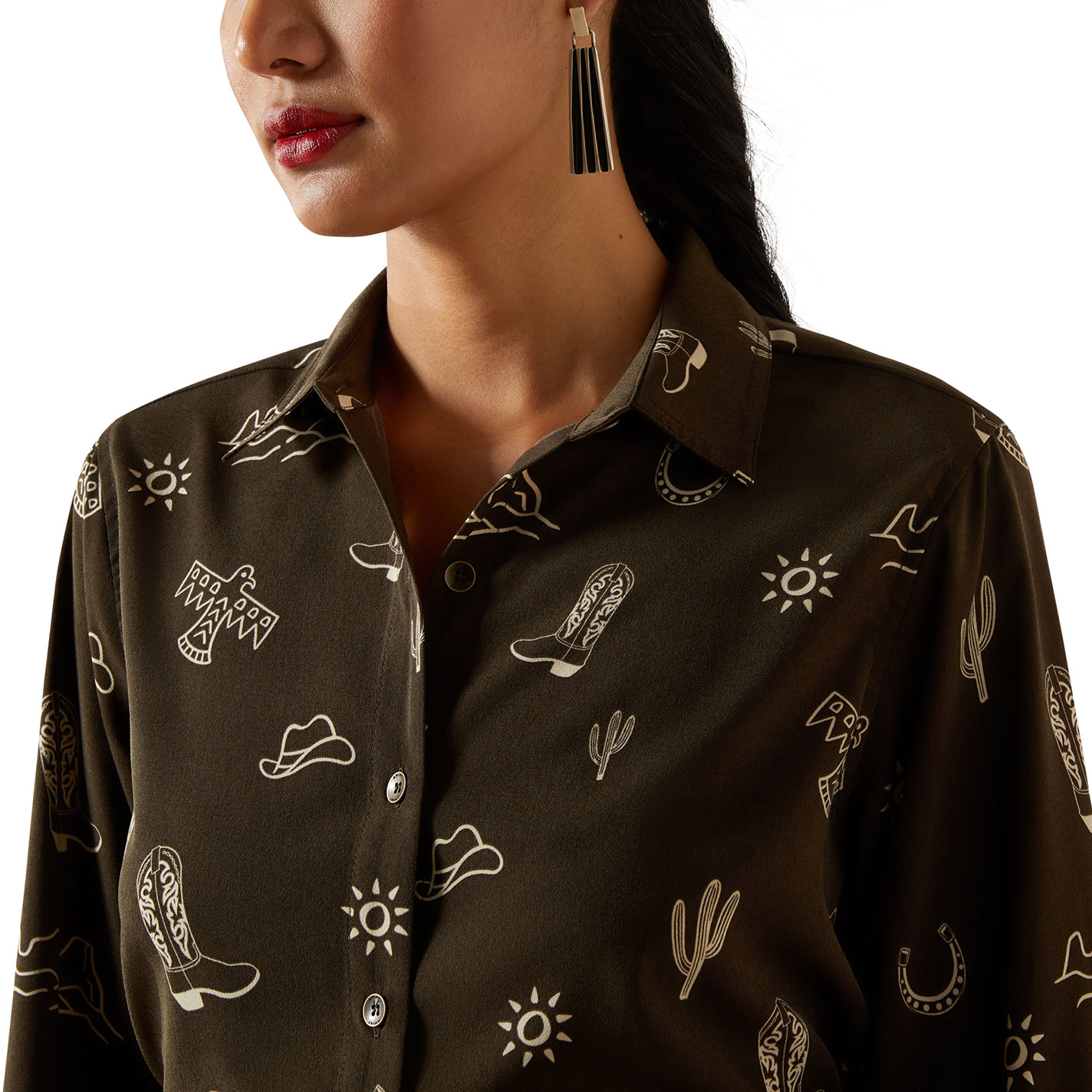 Ariat Women's Homestyle Layla Brown Western Print Shirt - Image 1