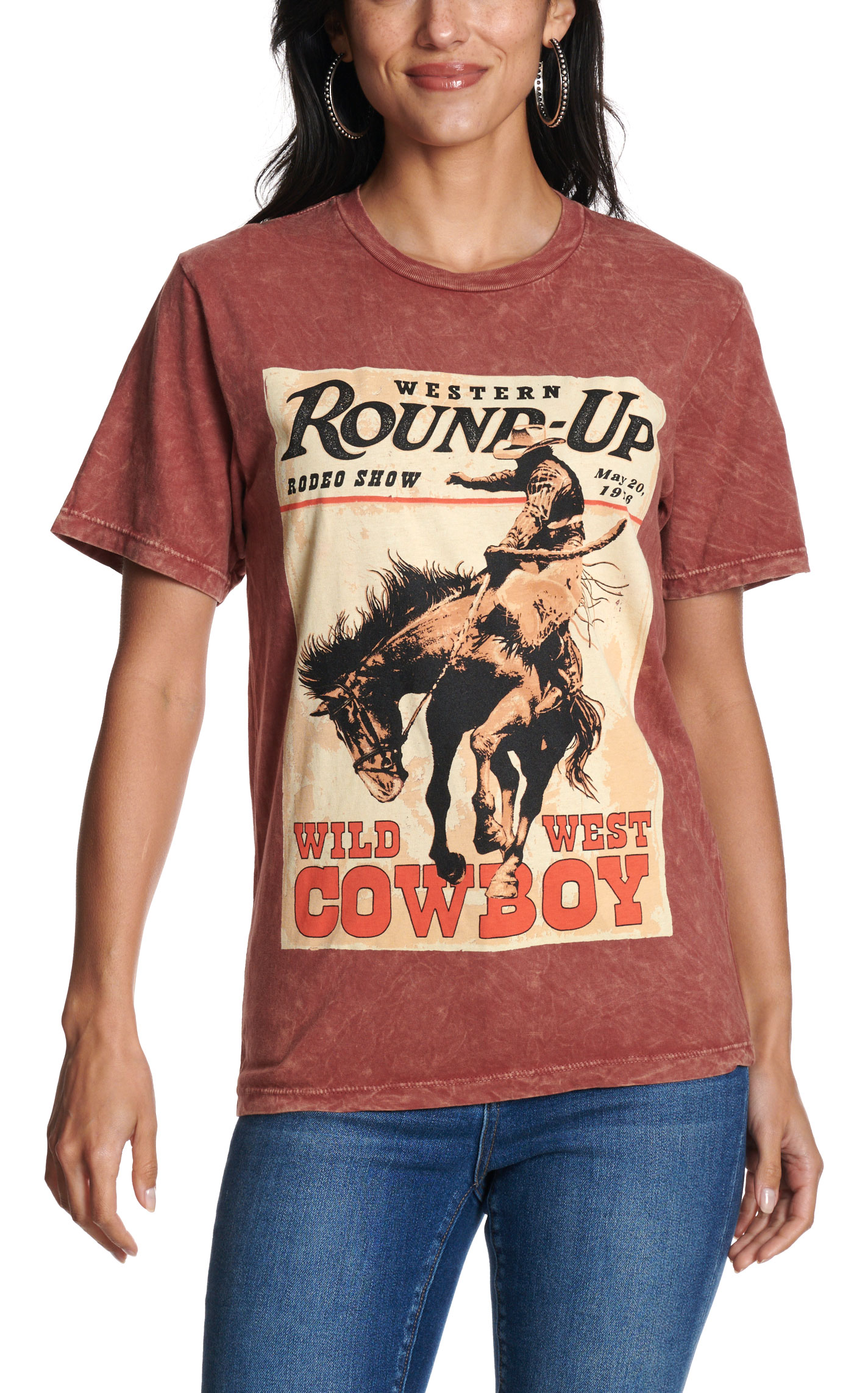 Lotus Fashion Women's Red Round Up Wild West Cowboy Graphic T-Shirt - Image 1