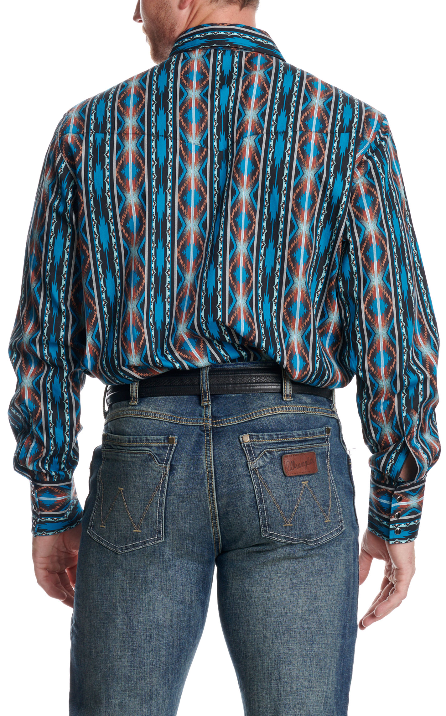 Checotah Men's Navy & Cobalt Aztec Print Western Shirt - Image 1