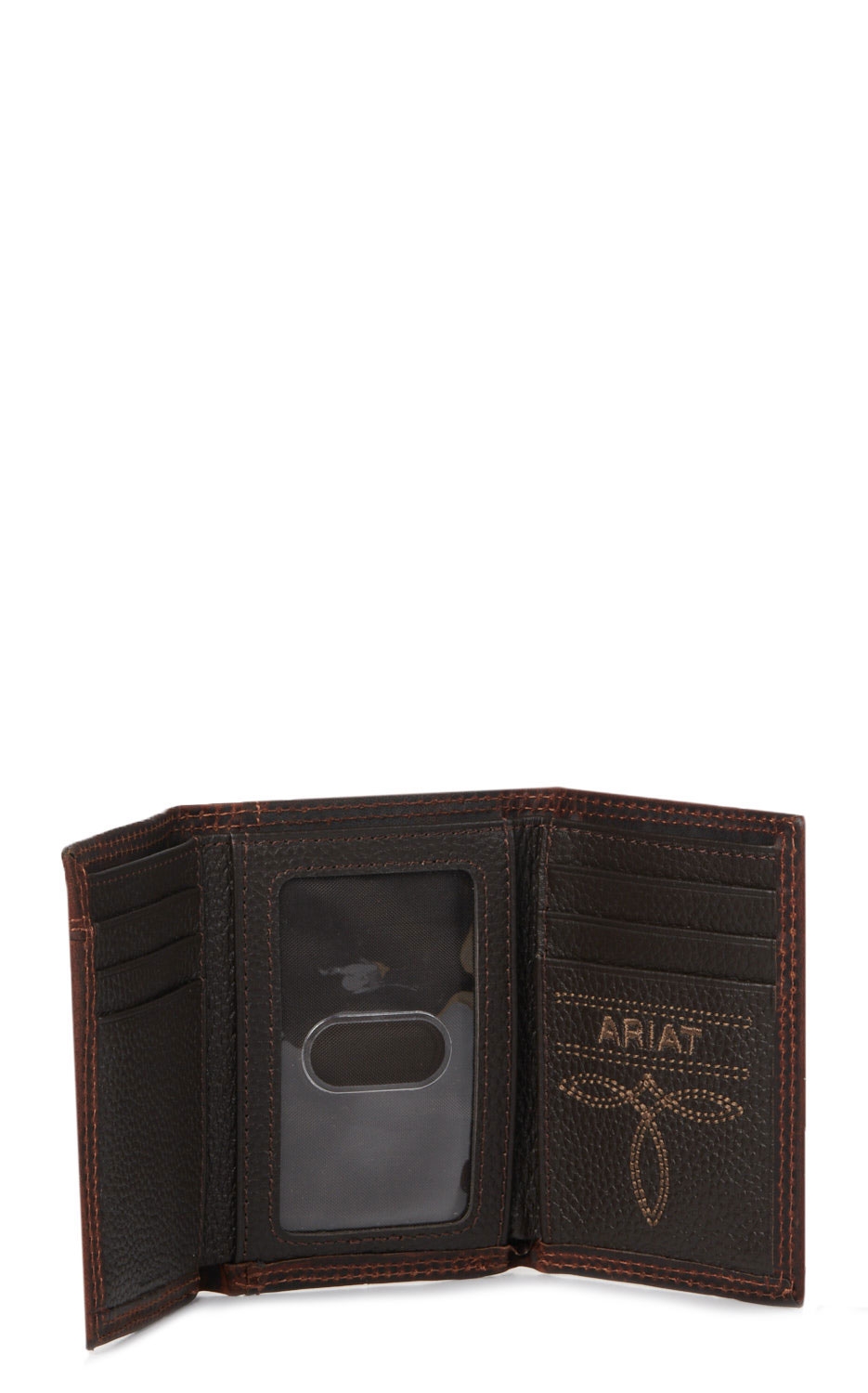 Ariat Men's Brown Center Seam Leather Tri-Fold Wallet - Image 1