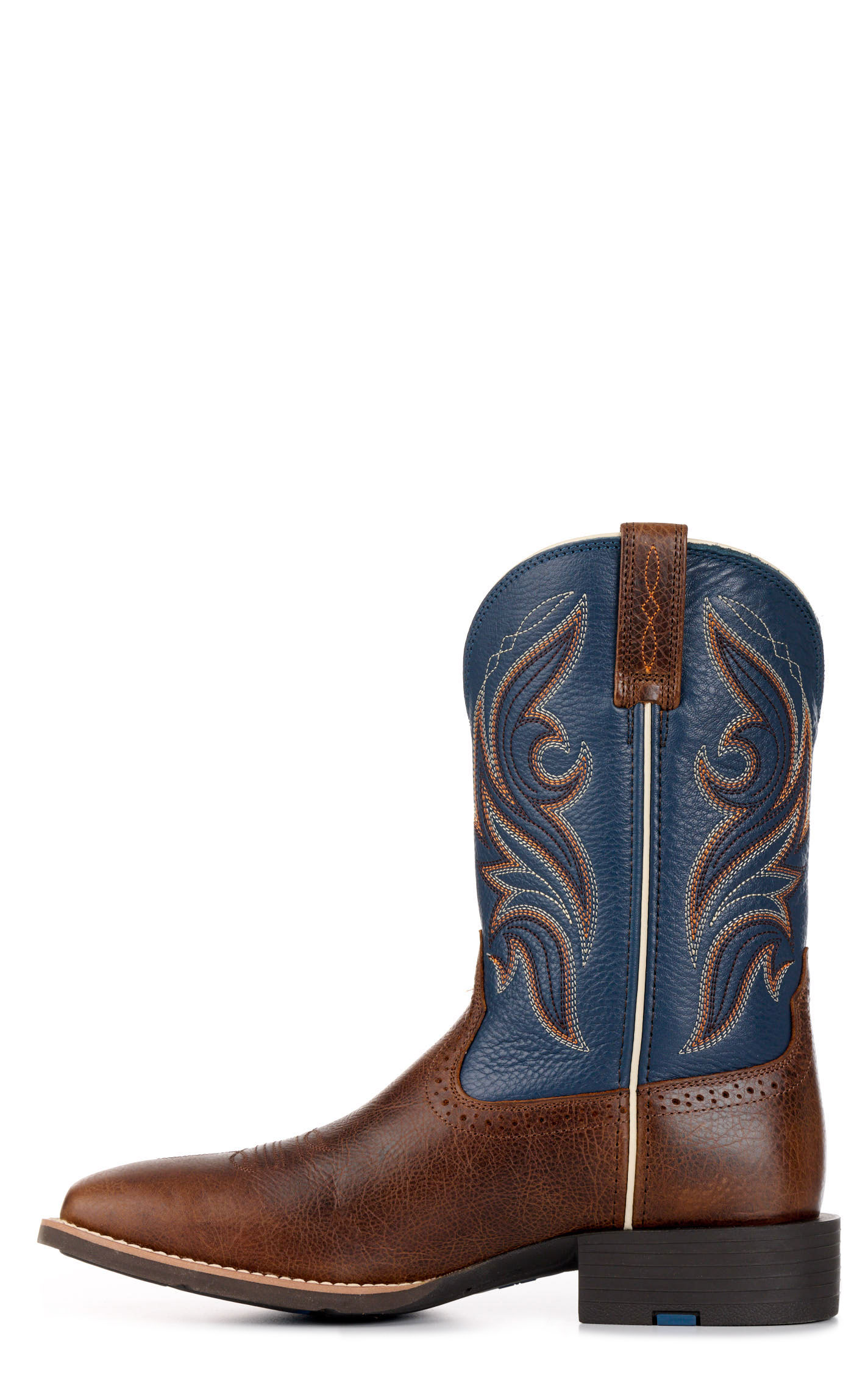 Ariat Men's Sport Knockout Dark Whiskey Brown and Sheriff Blue Wide Square Toe Cowboy Boot - Image 1