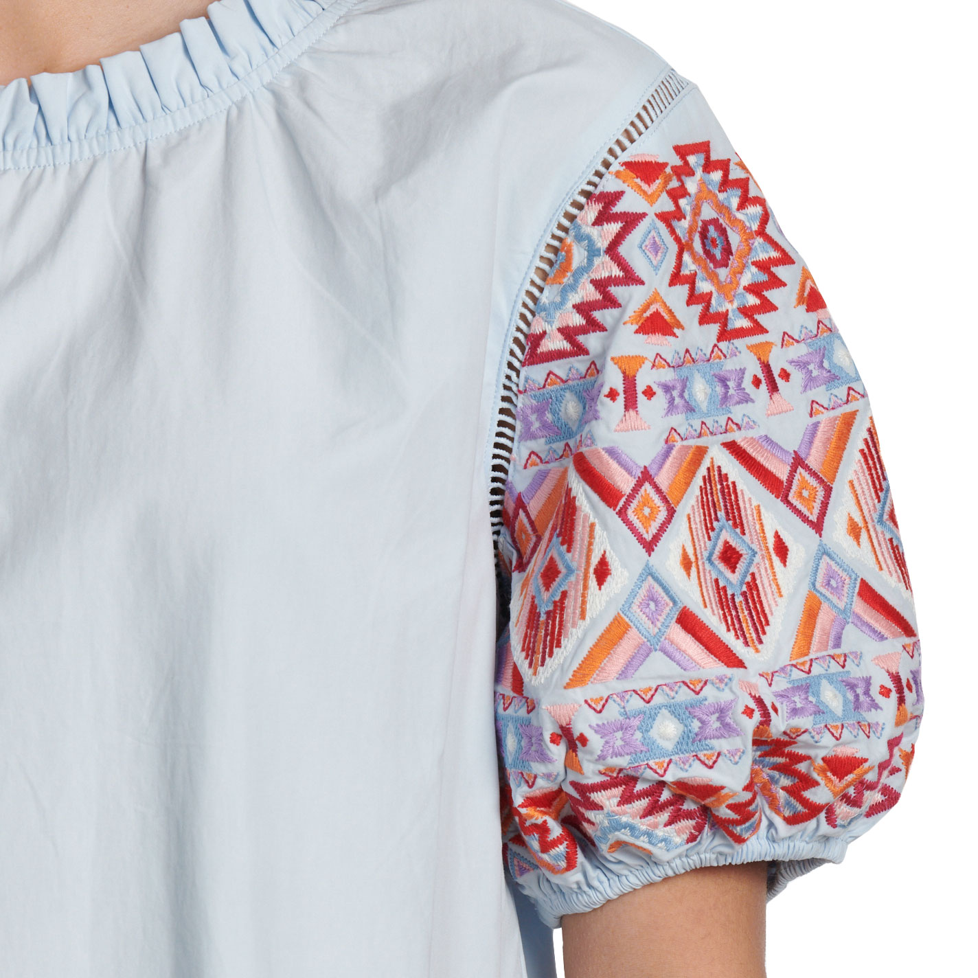 Rockin C Women's Pale Sky & Aztec Embroidered Top - Image 1