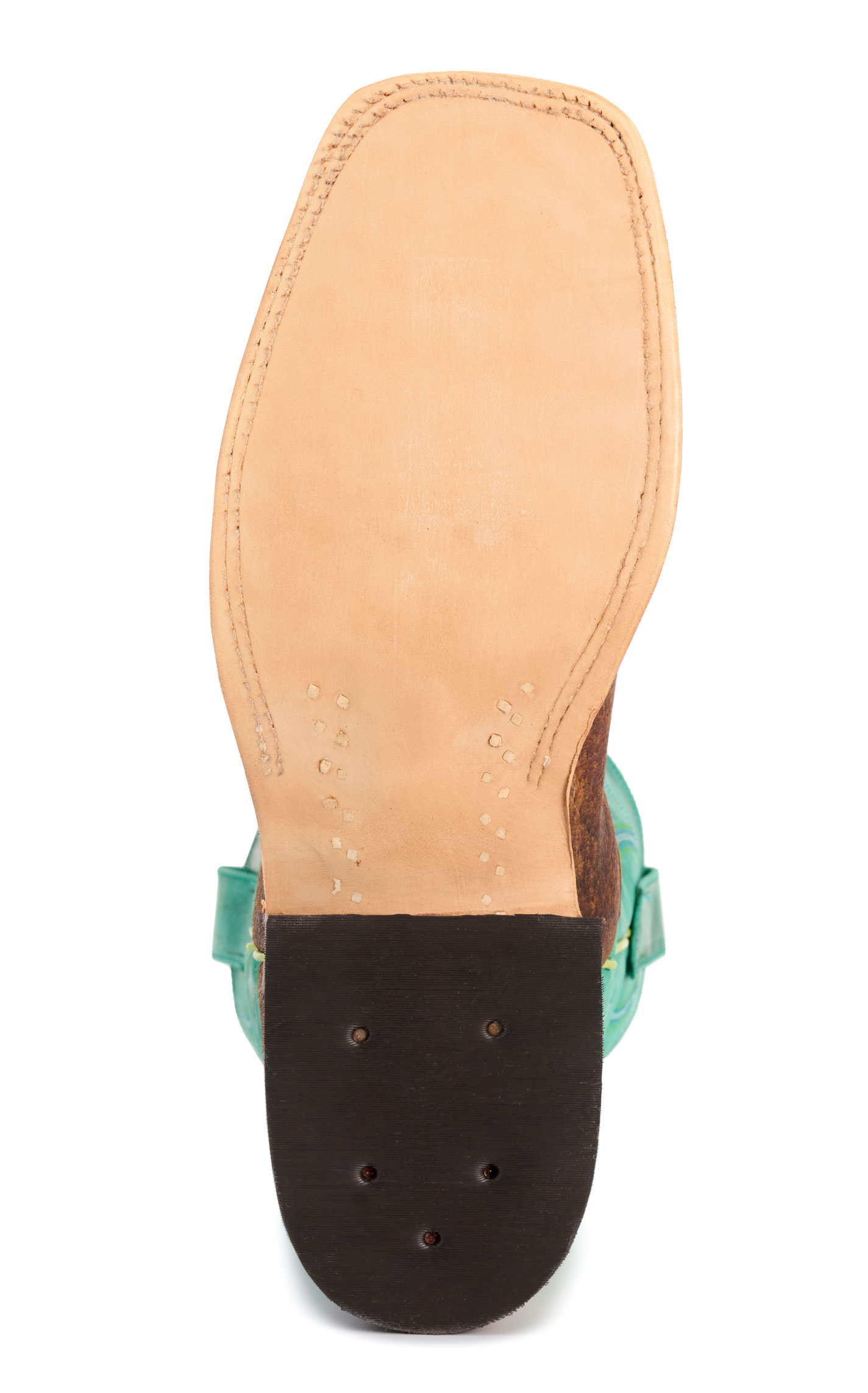 Anderson Bean Men's Tan Boar and Turquoise Wide Square Toe Cowboy Boots - Image 1