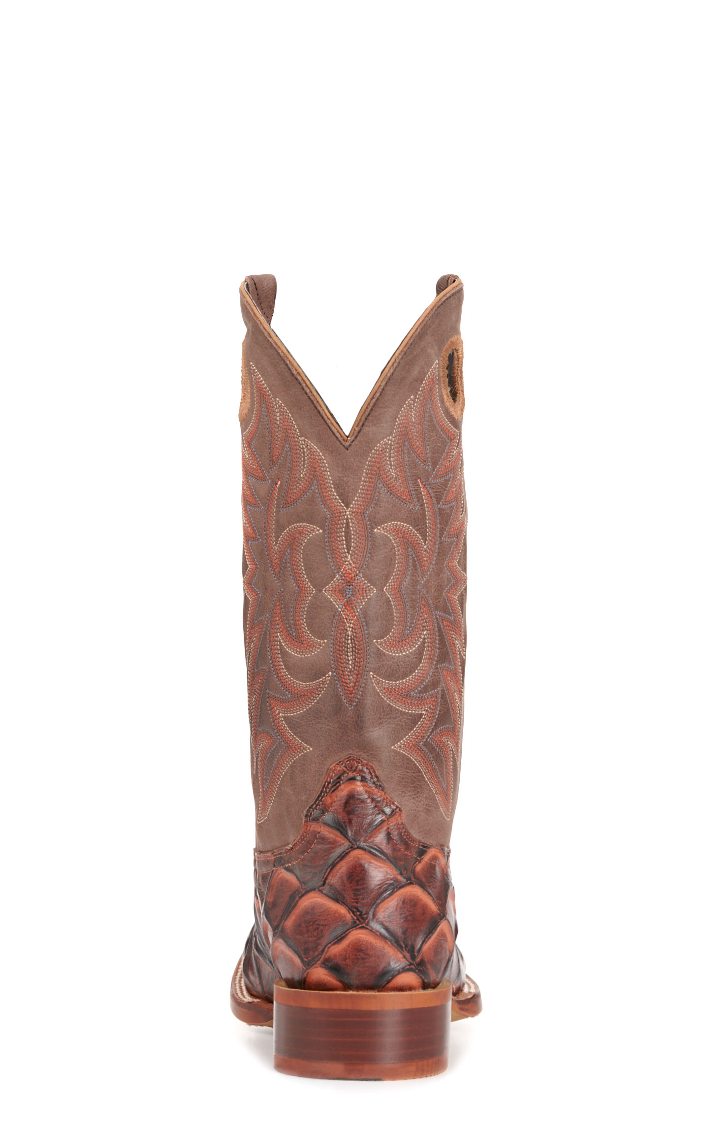 Cavender's Men's Intrepid Chocolate and Whisky Pirarucu Print Wide Square Toe Cowboy Boots - Image 1
