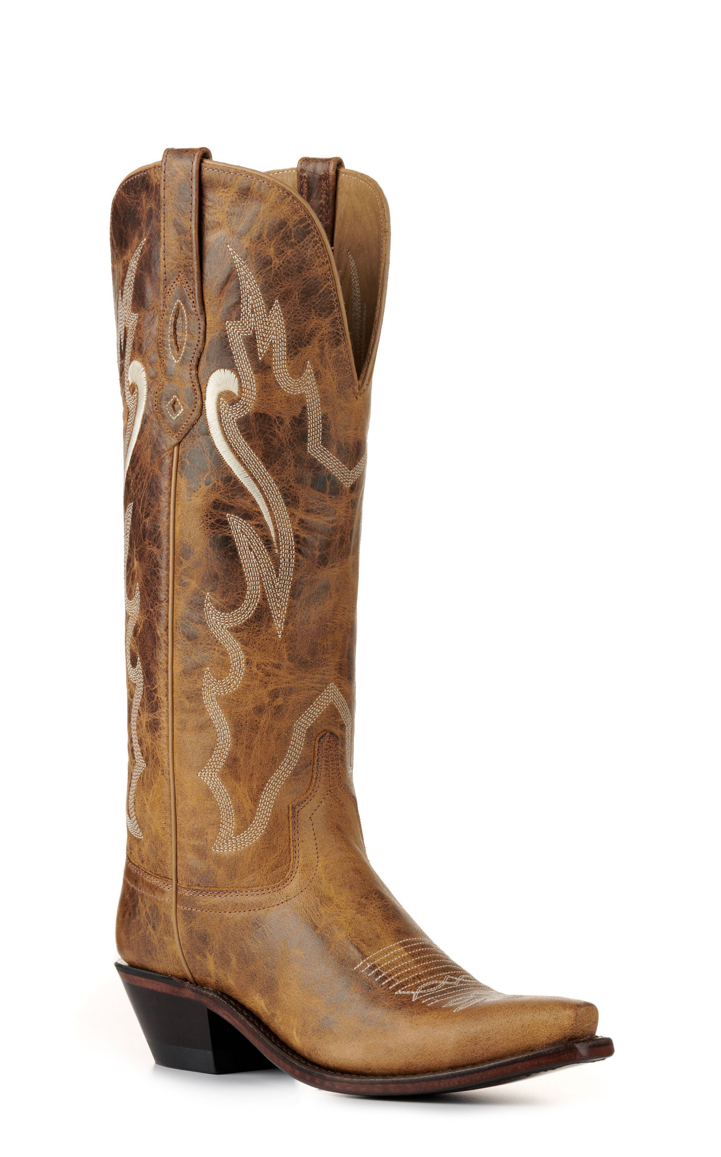 Old West Women's Burnt Tan Snip Toe Tall Cowboy Boots - Image 1
