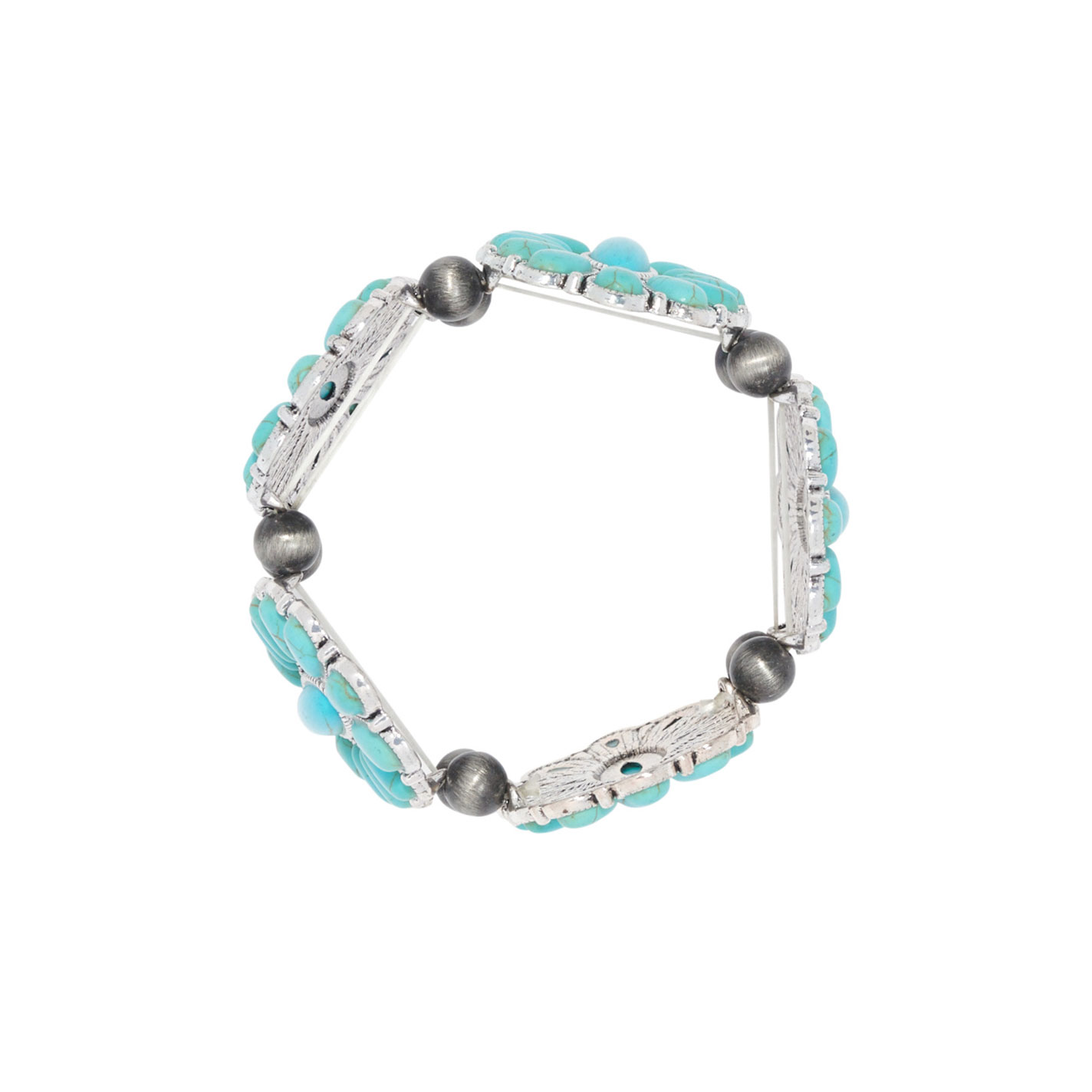 806 Silver & Turquoise Concho Stretch Bracelet - Image 1