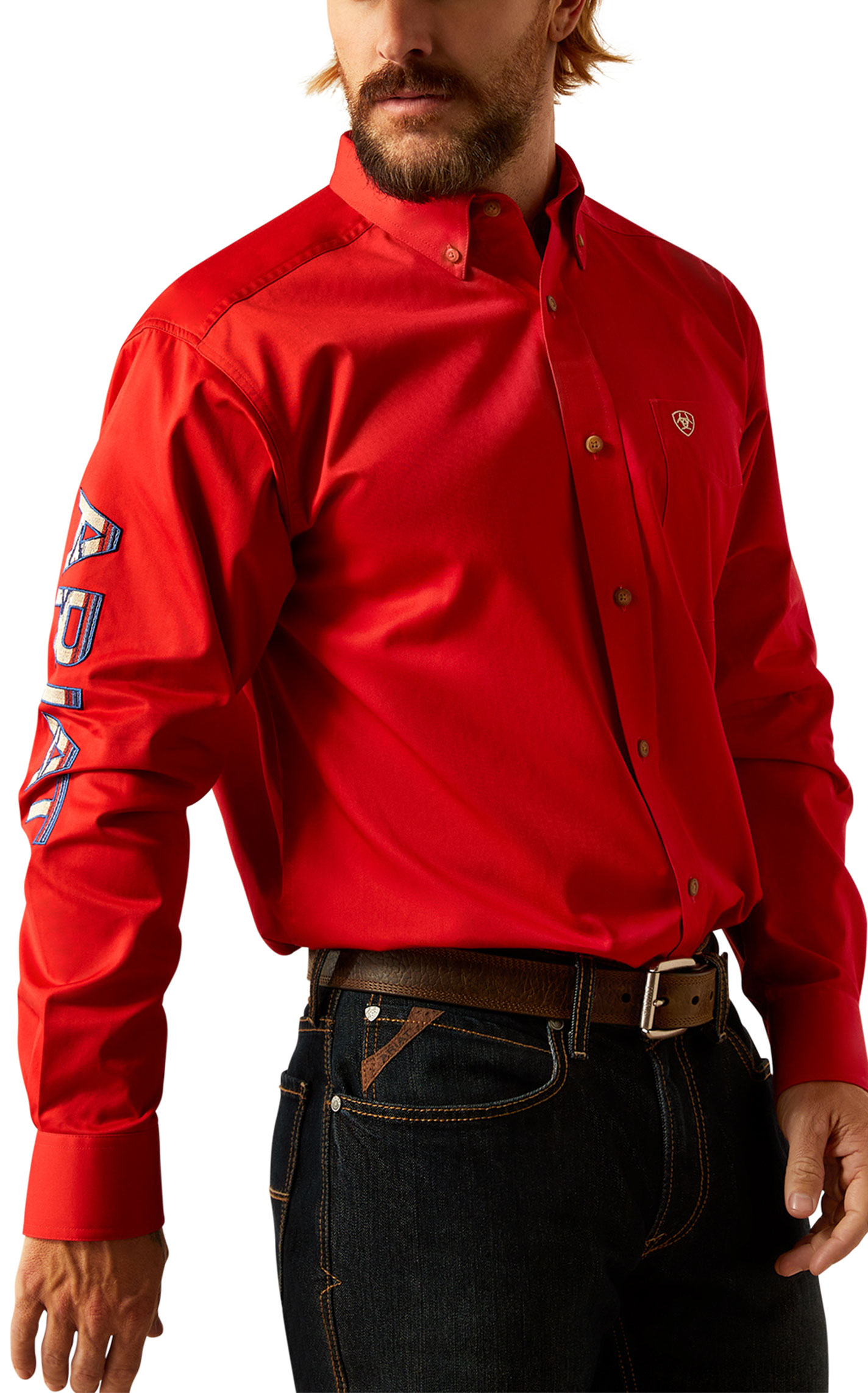 Ariat Men's Team Red Logo Embroidery Western Shirt - Image 1