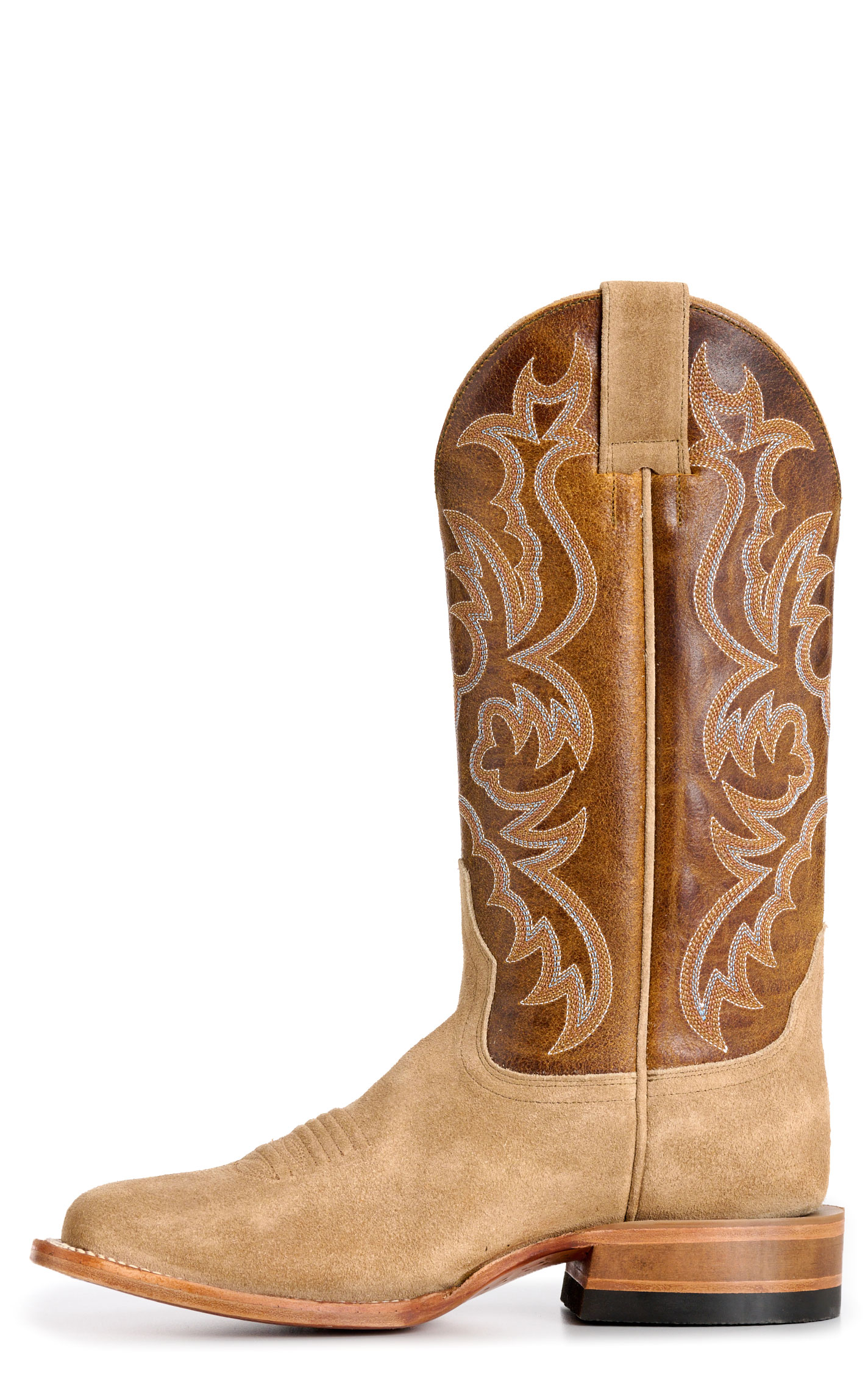 Cavender’s Women’s Camel Suede and Brown Maricopa Horseman Wide Square Toe Cowboy Boots - Image 1