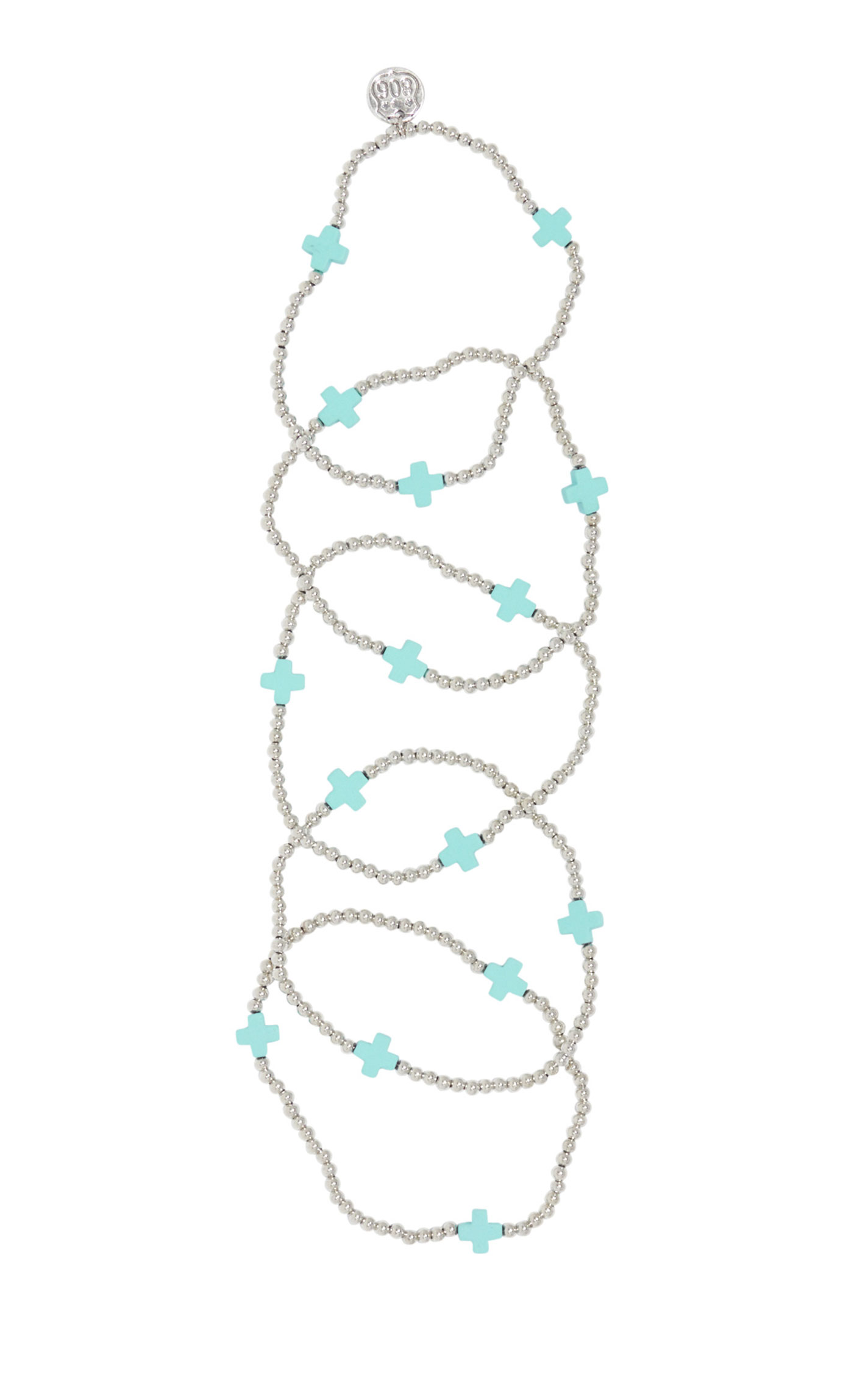 806 Silver Bead & Turquoise Cross 5-Strand Bracelet Set - Image 1
