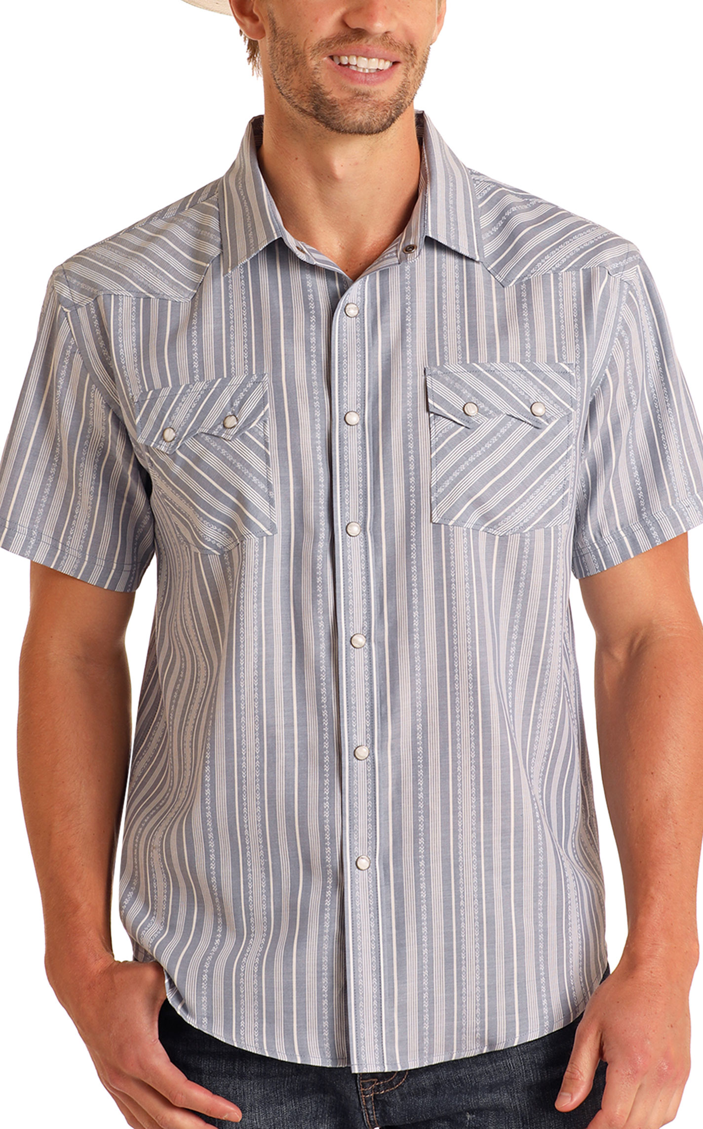 Panhandle Men's Vintage Gray Striped Jacquard Western Shirt - Image 1