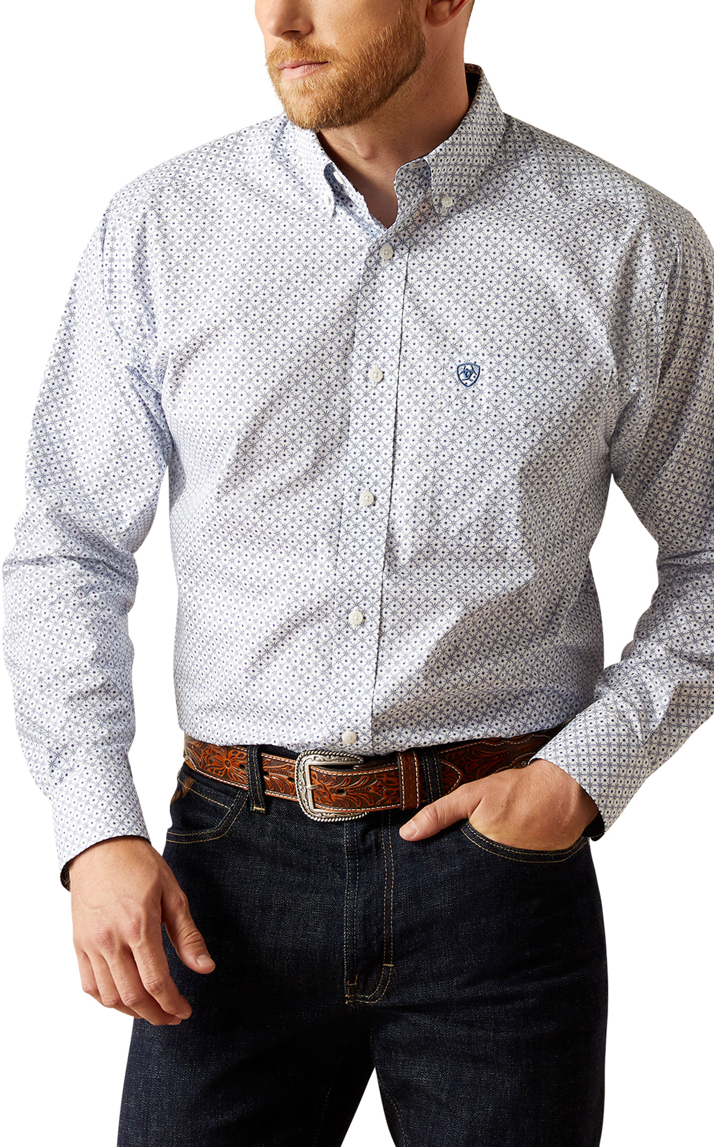 Ariat Men's Danny Stone Blue & Navy Geo Western Shirt - Image 1
