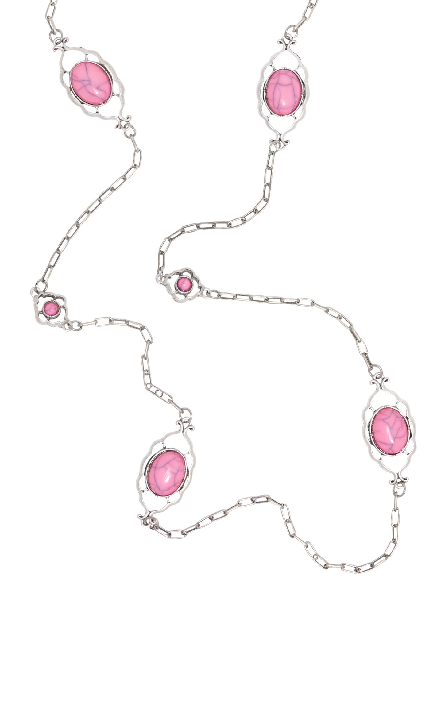 Rockin' C Light Silver & Pink Open Long Chain Necklace - Image 1