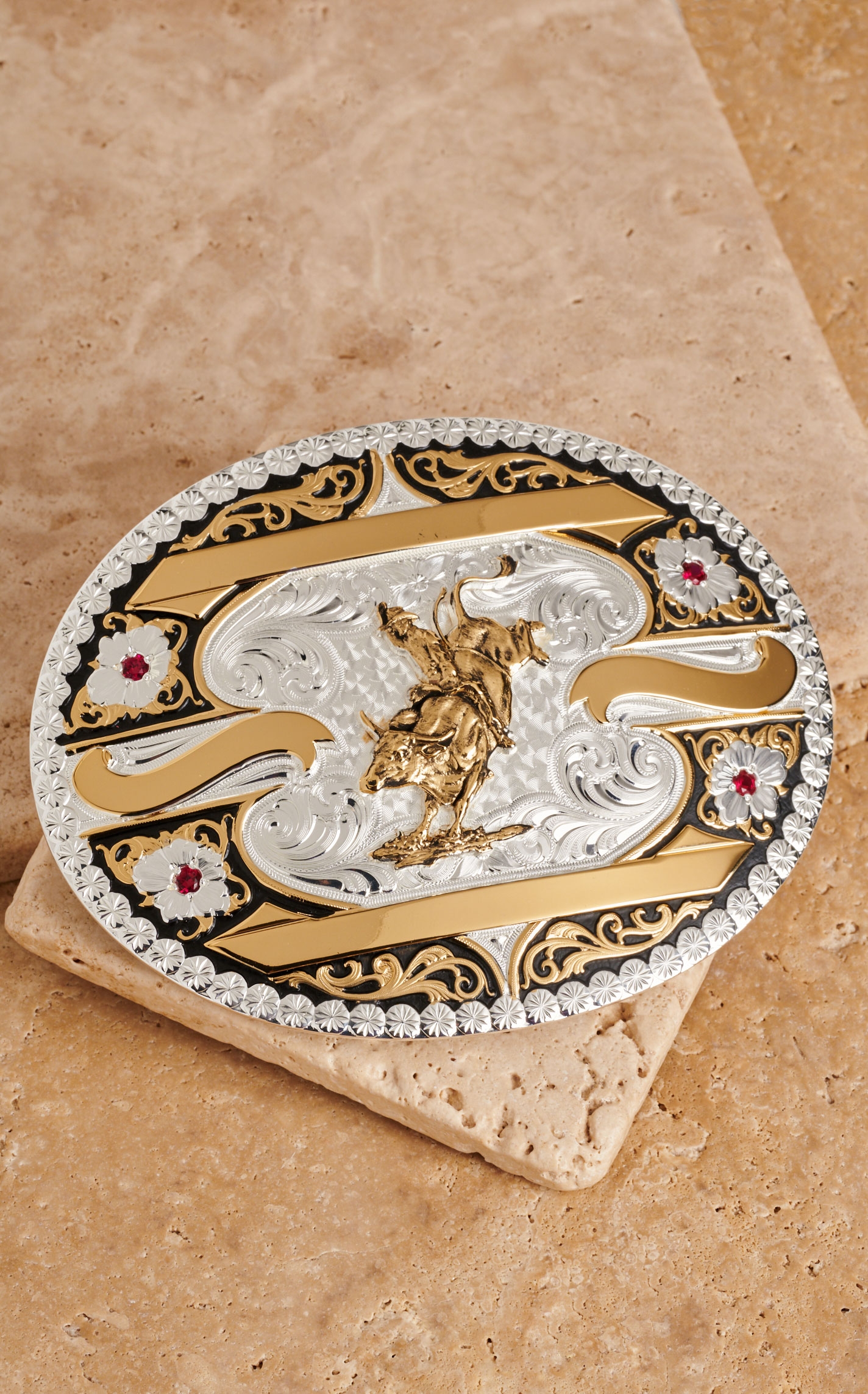 Montana Silversmiths X-Large Oval Rhinestone Bullrider Belt Buckle - Image 1