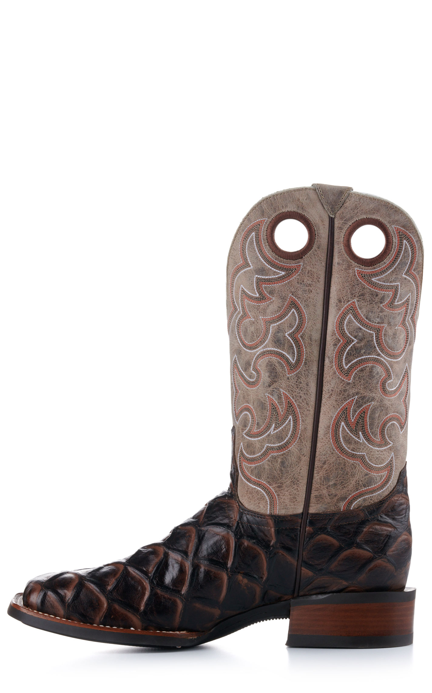 Cavender's Men's Intrepid Medium Brown Pirarucu Print and Oryx Wide Square Toe Cowboy Boots - Image 1