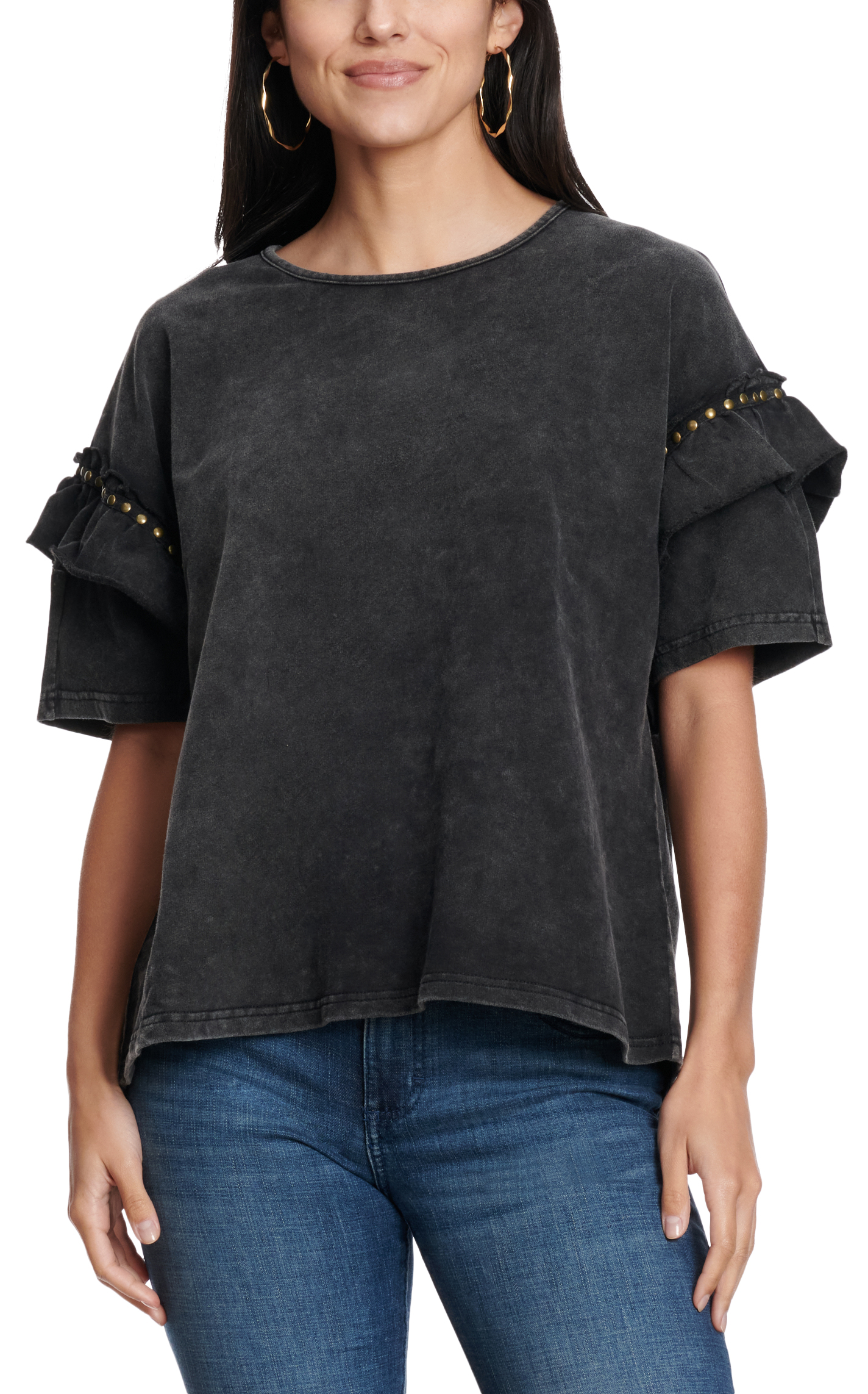 Blue B Women's Washed Black Ruffled & Studded Top - Image 1