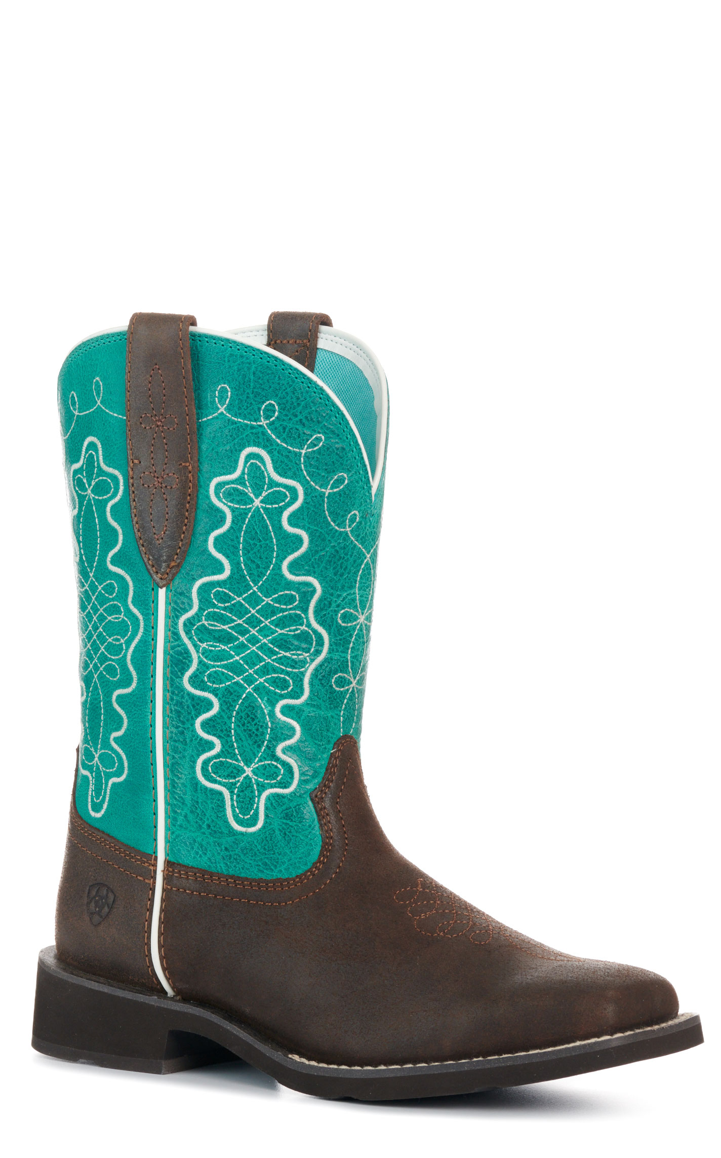 Ariat Women's Callie Hickory & Turquoise Wide Square Toe Cowboy Boots - Image 1