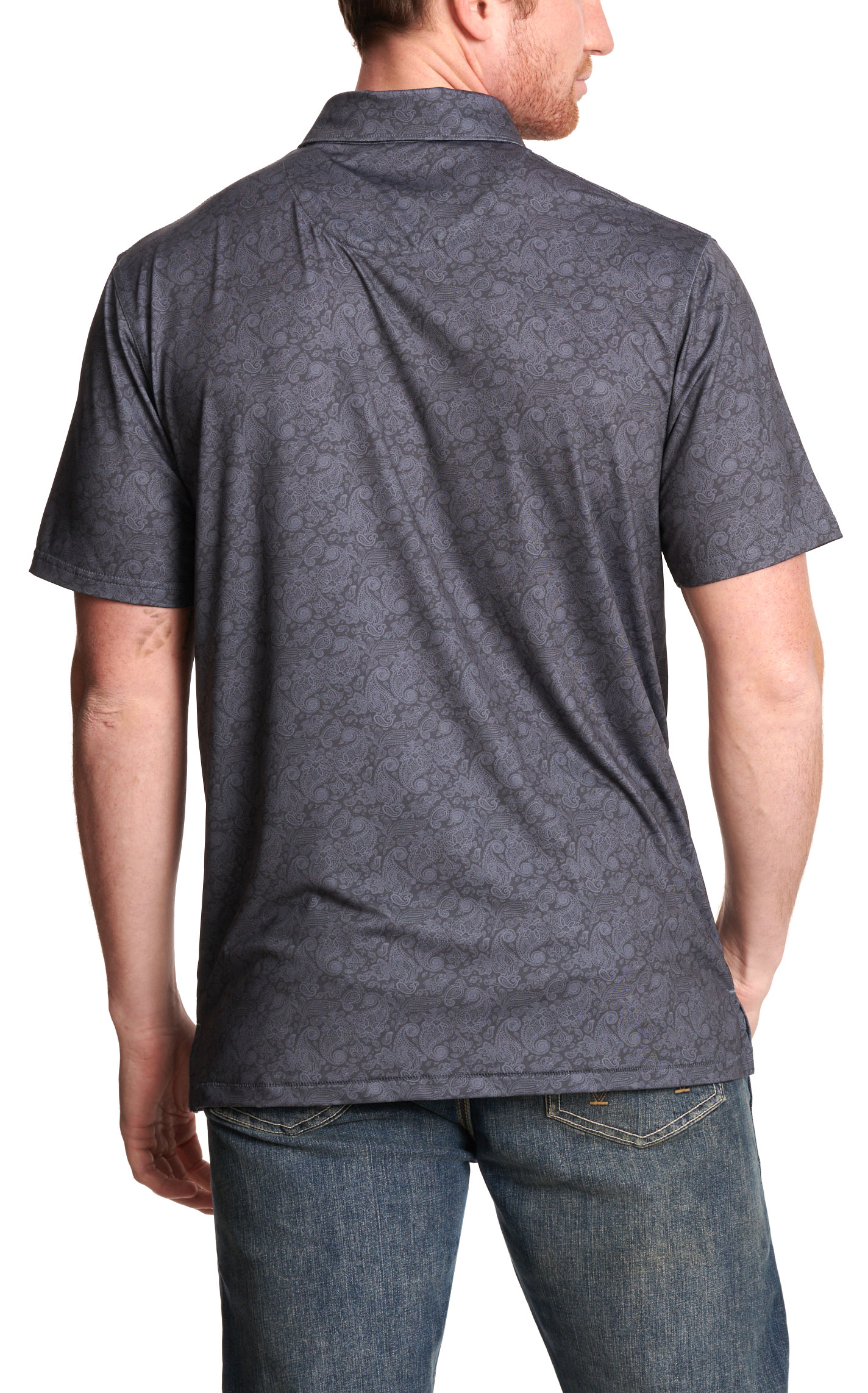 Rafter C Men's Charcoal Paisley Polo Shirt - Image 1