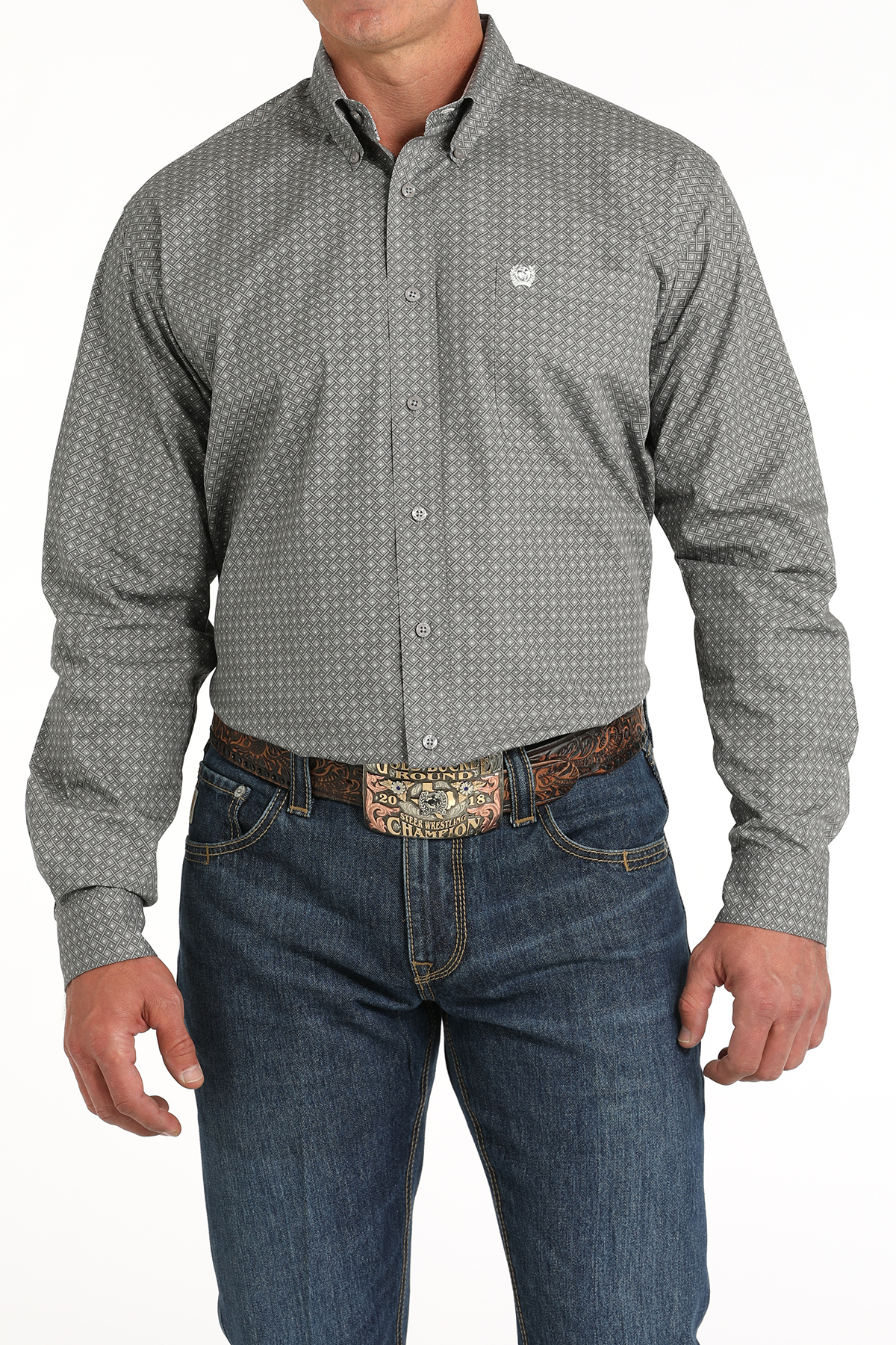 Cinch Men's Black & Cement Geo Western Shirt - Image 1