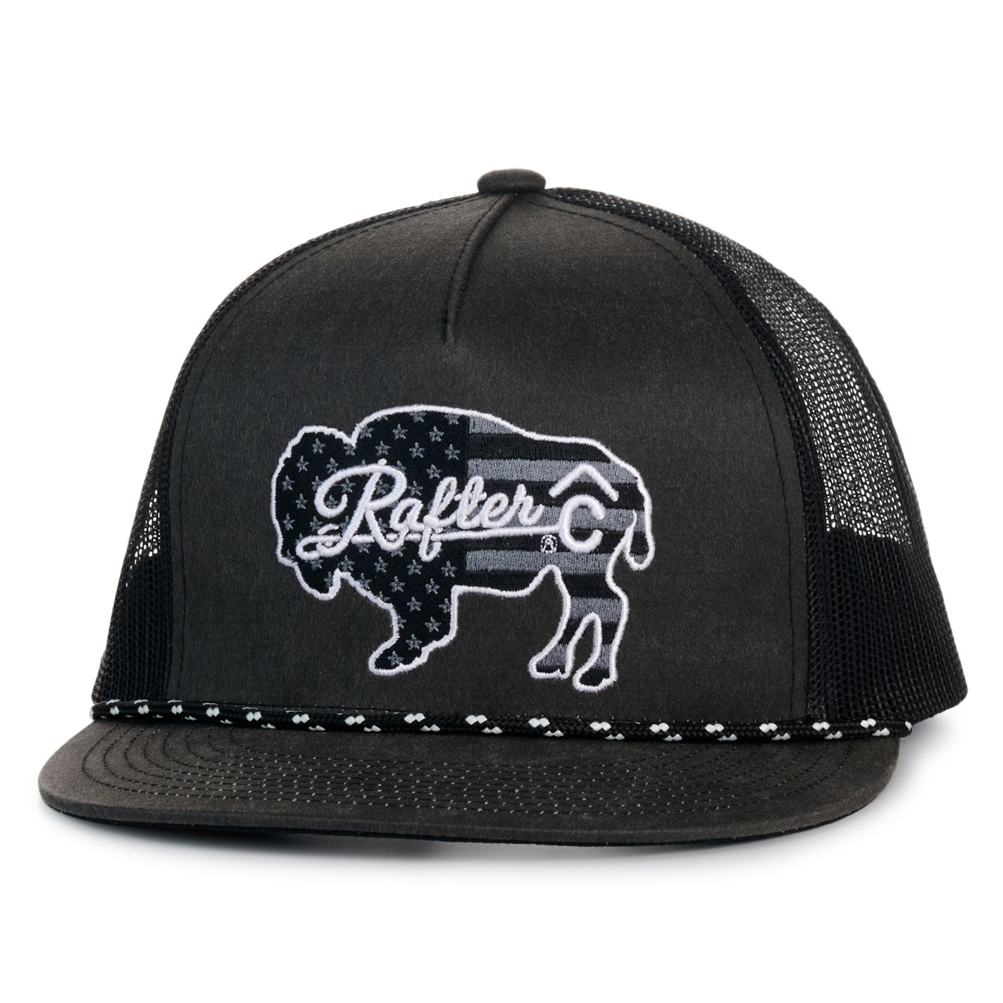 Rafter C Charcoal Black & Flag Buffalo Logo Patch Cap - Image 1