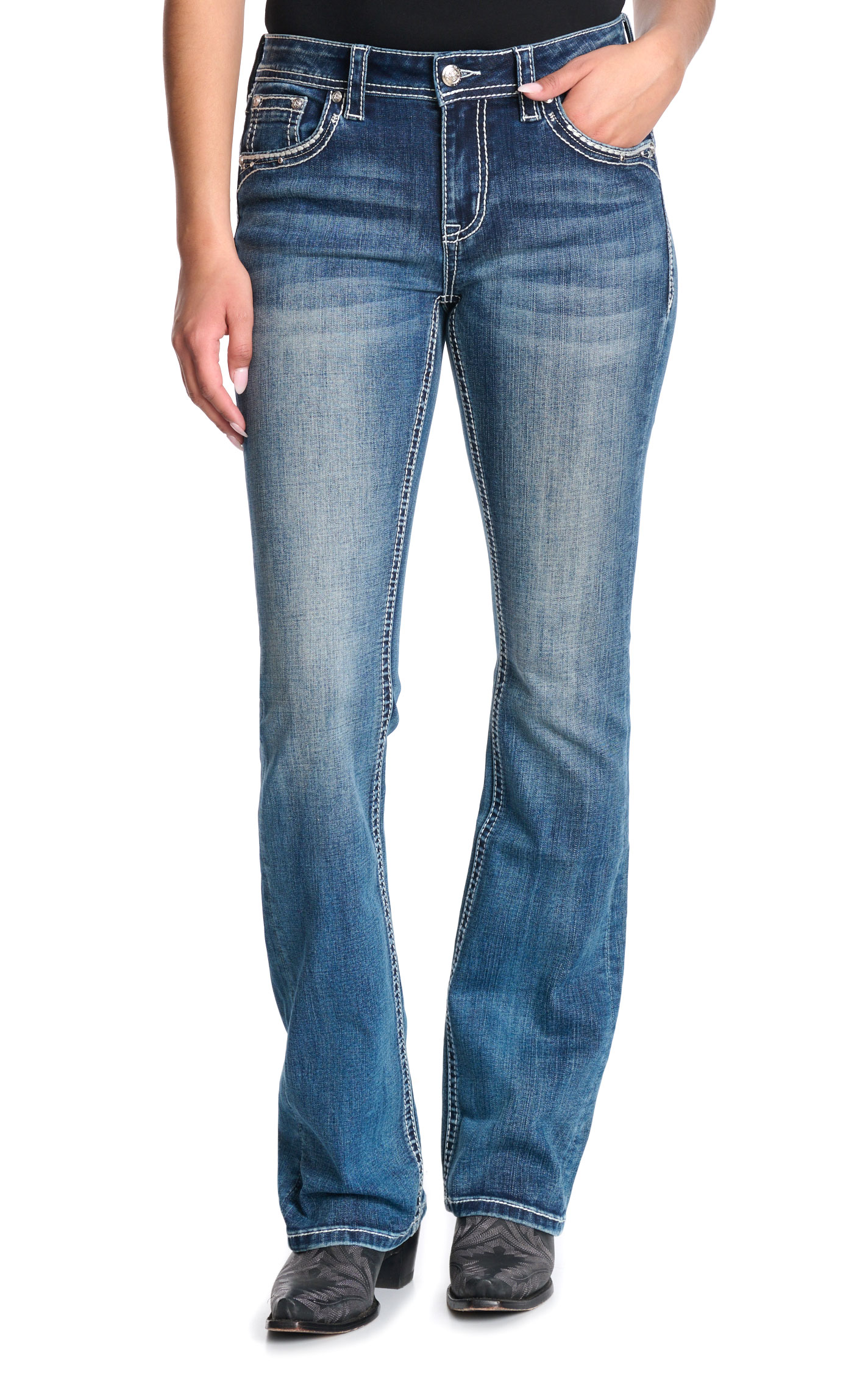 Grace in L.A. Women's Medium Wash Crosses Boot Cut Jeans - Image 1