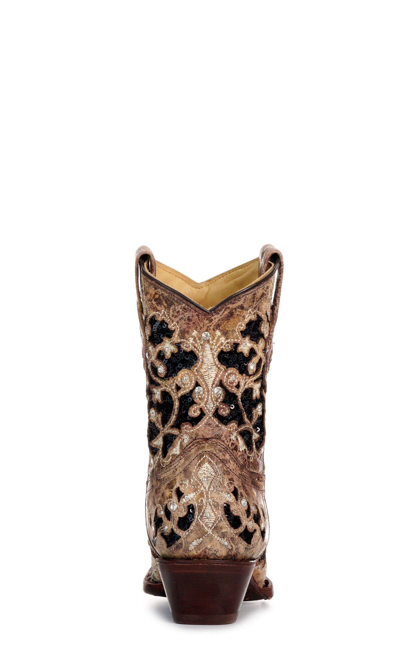 Corral Women's Brown with Black Glitter & Crystals Inlay Snip Toe Cowboy Booties - Image 1